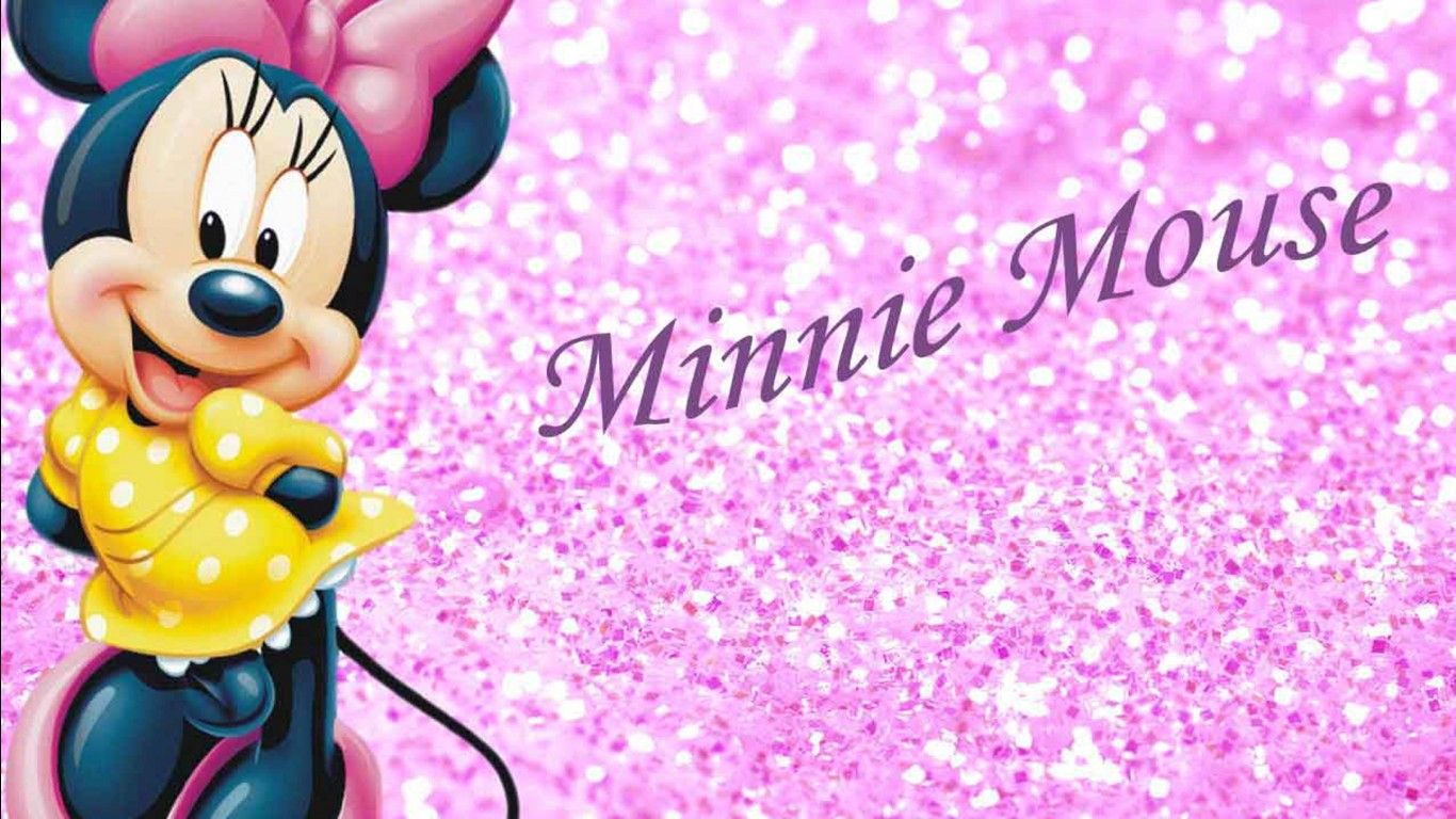 1366x768 Minnie Mouse With Background Of Pink And White Glitters HD Minnie Mouse Wallpaper