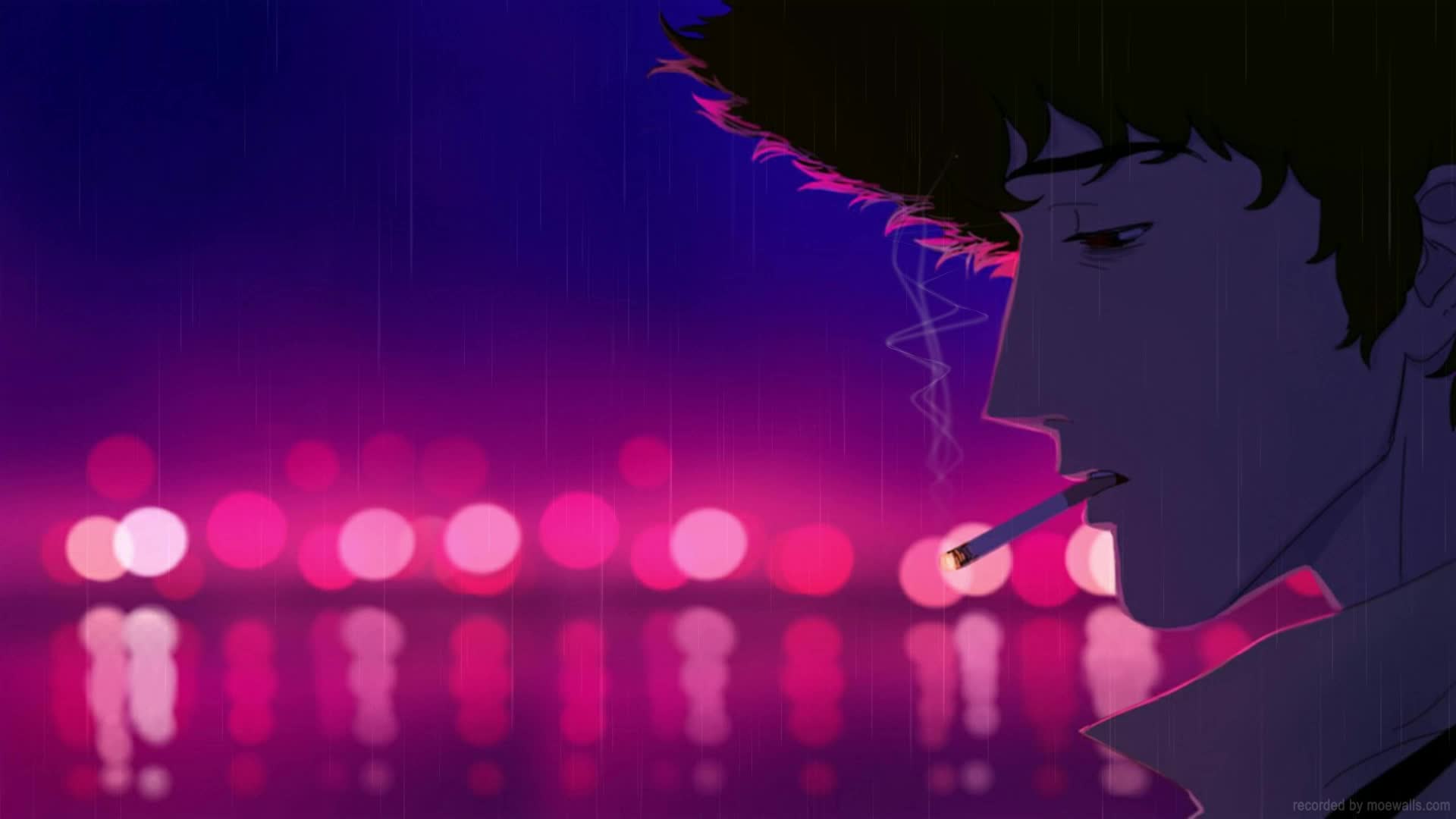 1920x1080 Spike Spiegel Smoking In The Rain Cowboy Bebop Live Wallpaper