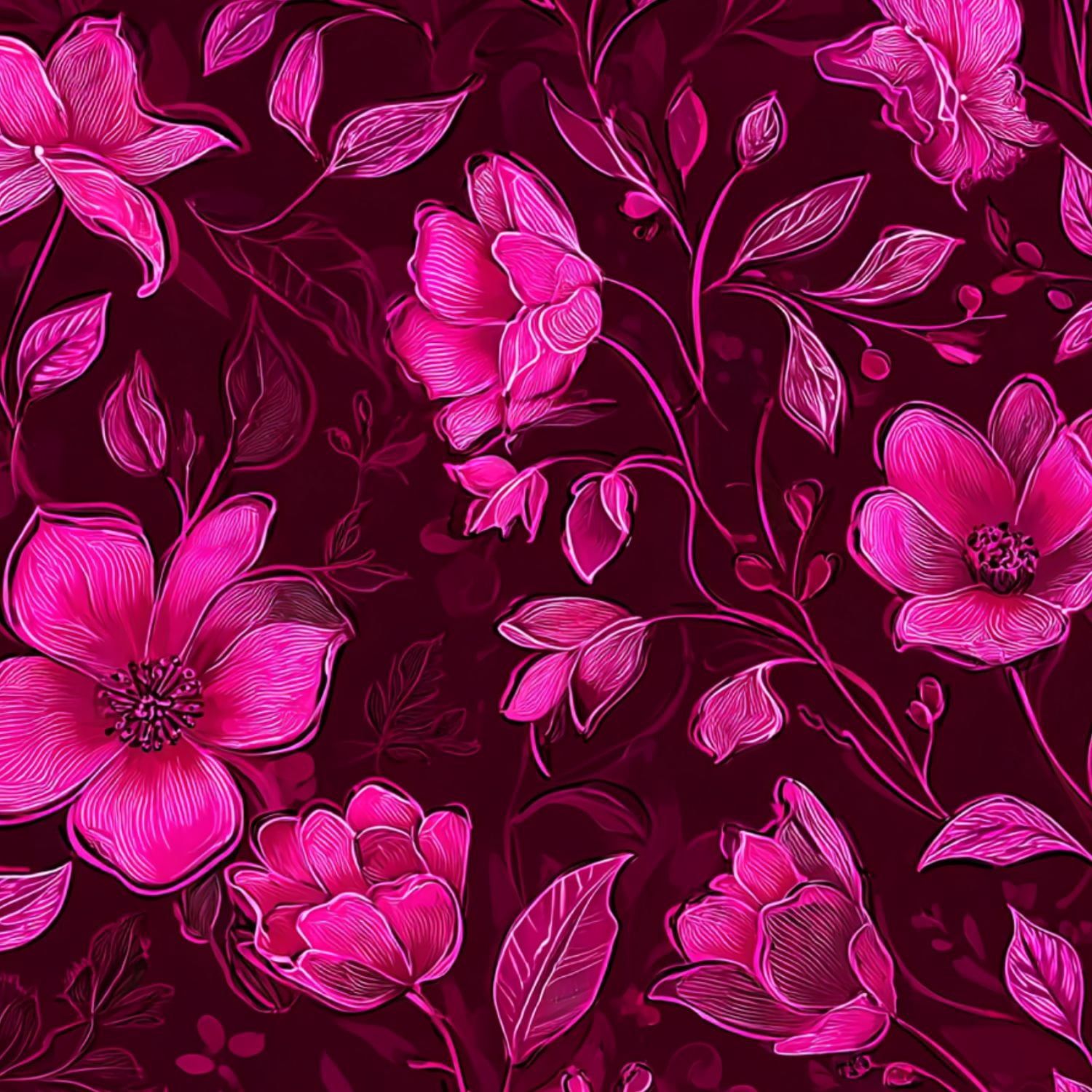 1500x1500 Peel and Stick Wallpaper 23.6in x 9.8ft Elegant Pink Floral Leaves Delicate Line Art Burgundy Contact Paper Vinyl Waterproof Self Adhesive Wall Paper for Bedroom Shelf Cabinet Renter Friendly
