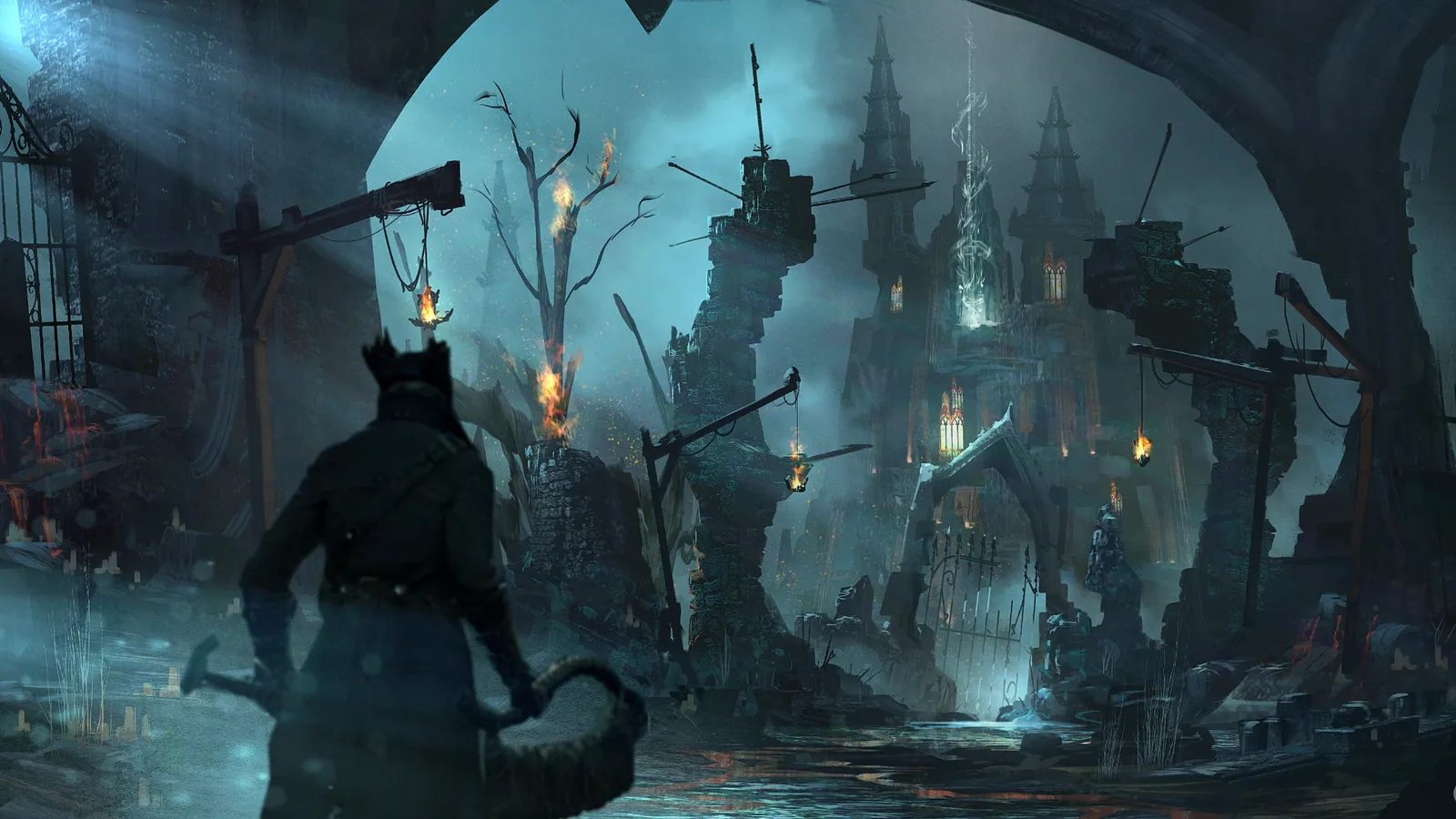1600x900 Bloodborne Messengers and Lantern Wallpaper