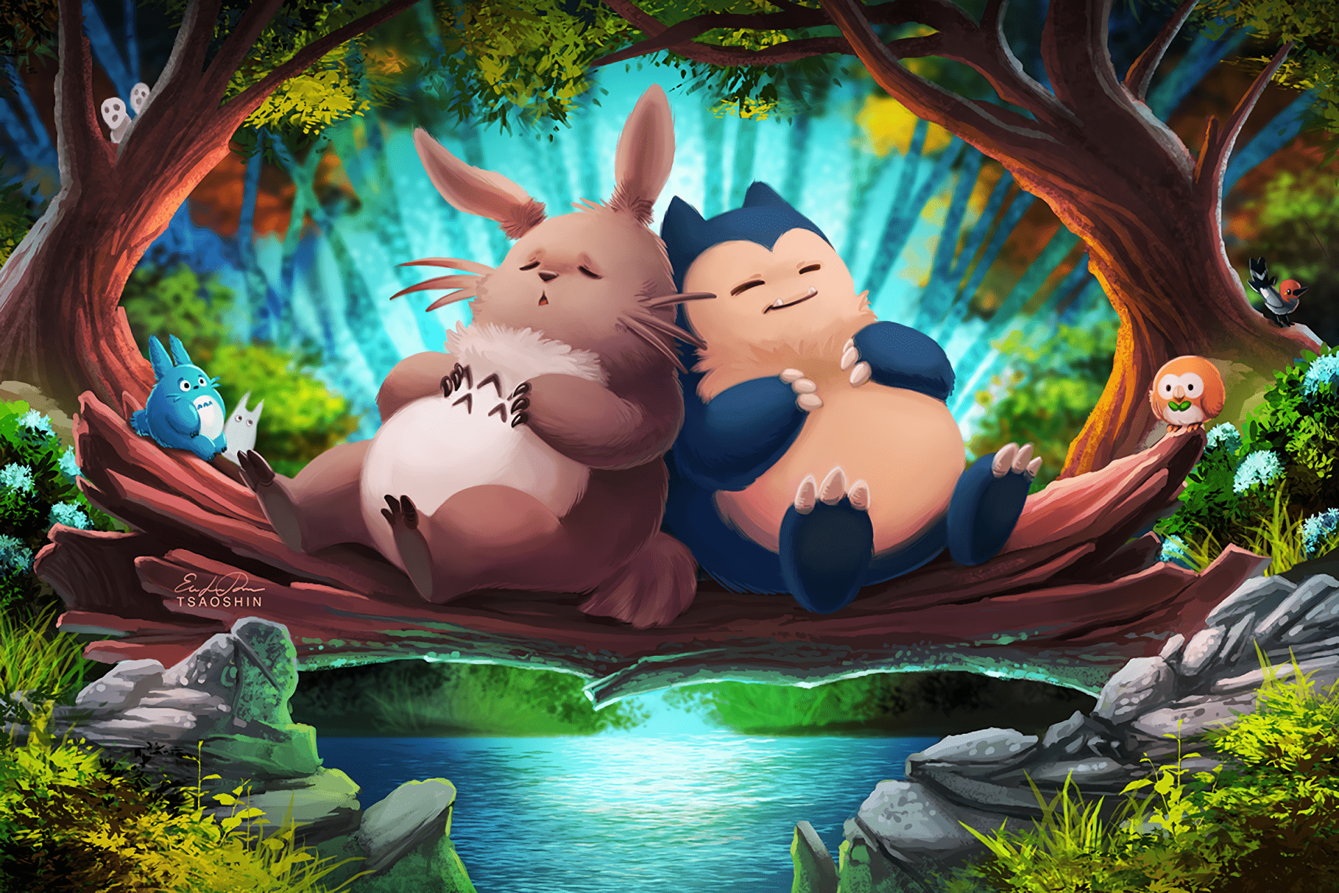 1920x1280 Totoro and Snorlax Sleepy Crossover HD Wallpaper