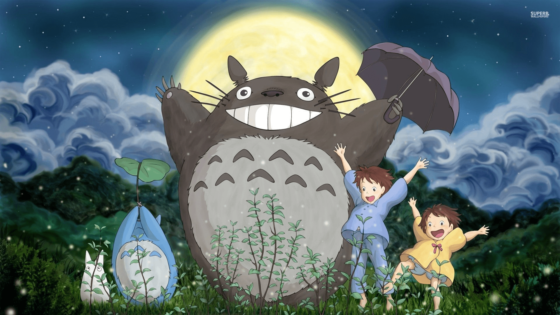 1920x1080 Magical Night with Totoro, Satsuki & Mei