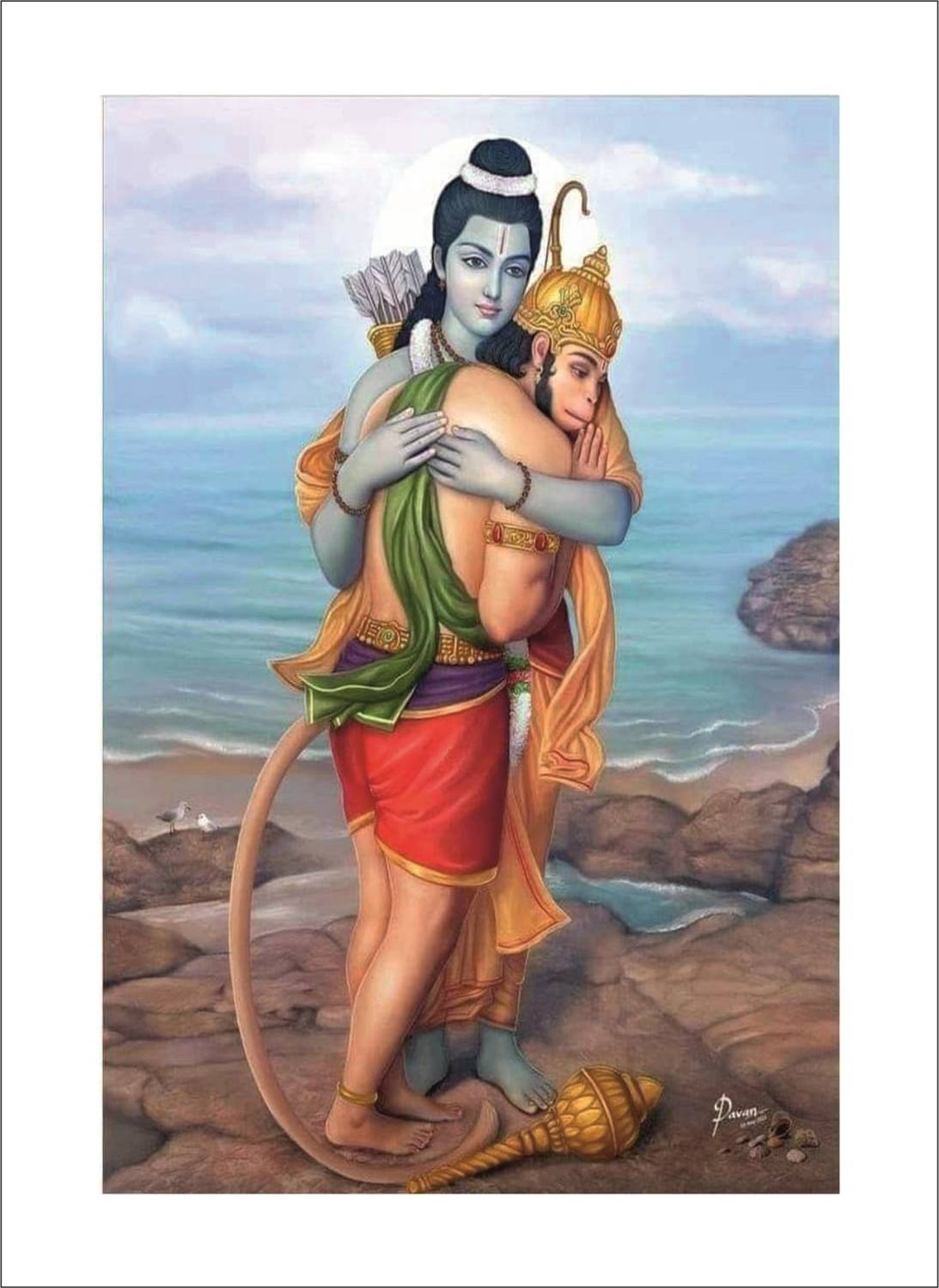 1093x1500 Good Think 45 cm StickerPark Shree Ram Hanuman Milan God Wall Poster For Living Room Glow in the Dark Sticker Price in India Good Think 45 cm StickerPark Shree Ram