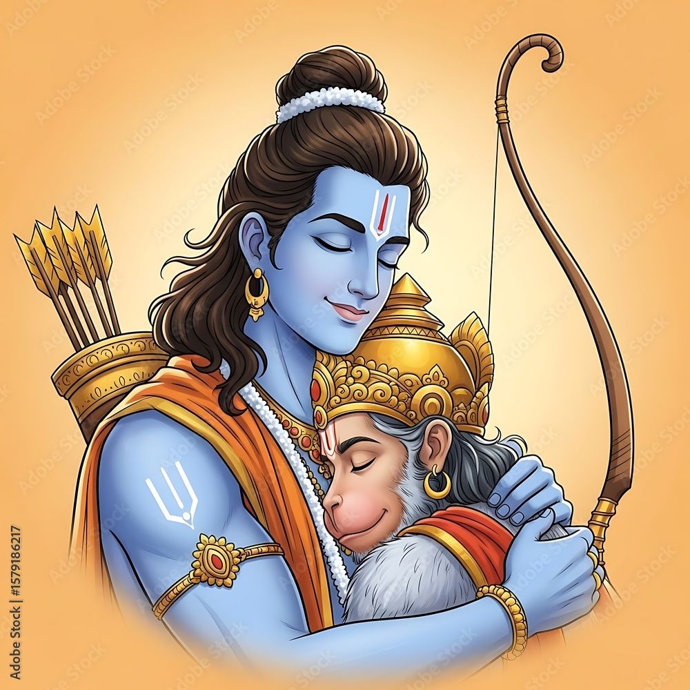 1000x1000 Lord Shri Ram and Lord Hanuman Stock Illustration