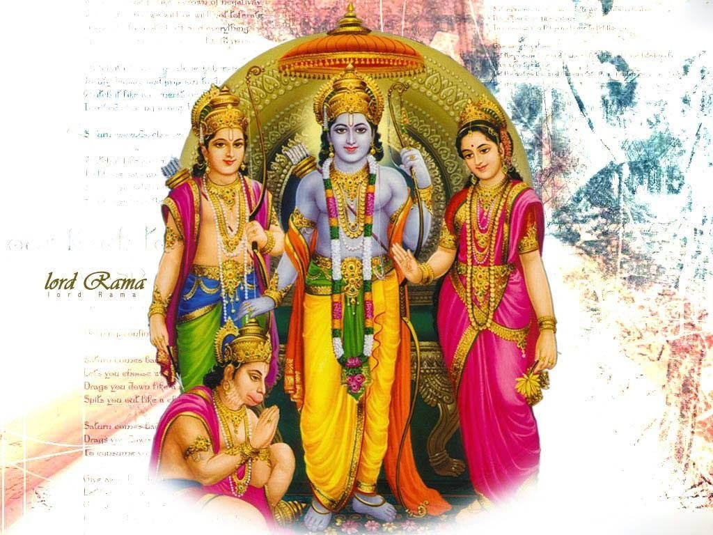 1024x768 Download Jai Shri Ram Ramayana Characters On Faded Page Wallpaper
