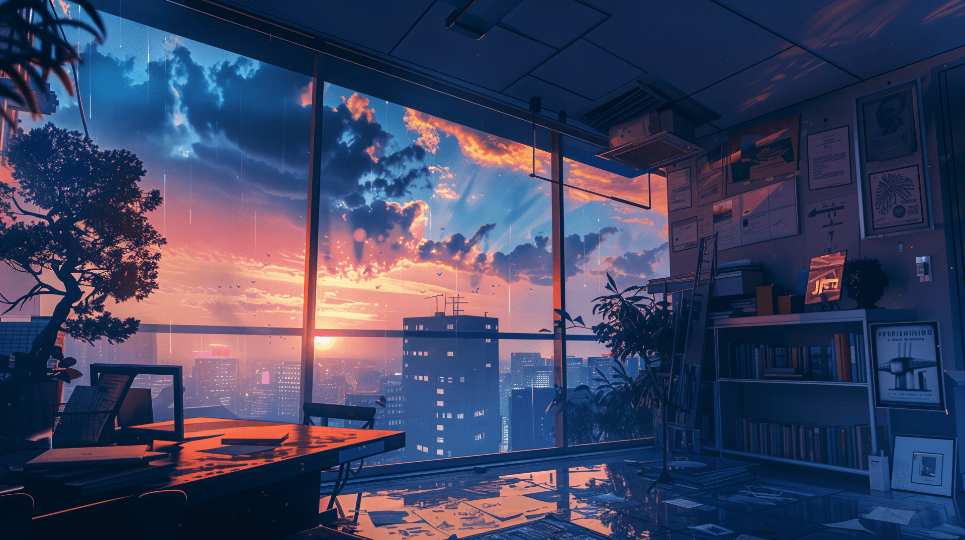 1920x1075 Lofi Vibes: A 4K Ultra HD Sunset Over the City