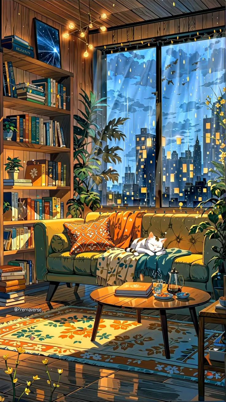 736x1308 Cozy rainy day nature art. Cozy lofi wallpaper winter, Rainy lofi aesthetic, The window