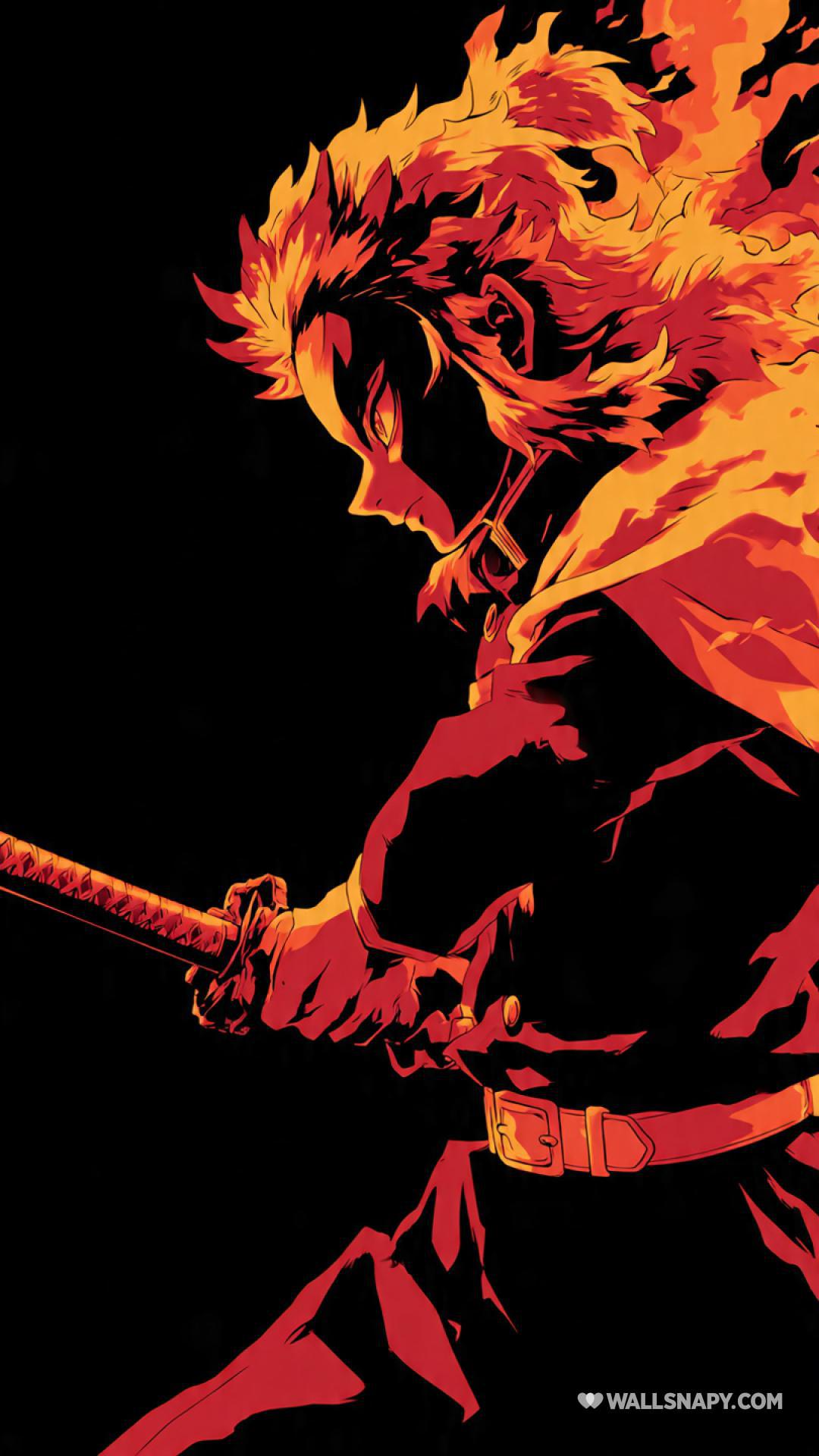 1080x1920 Demon slayer rengoku dark screen wallpaper