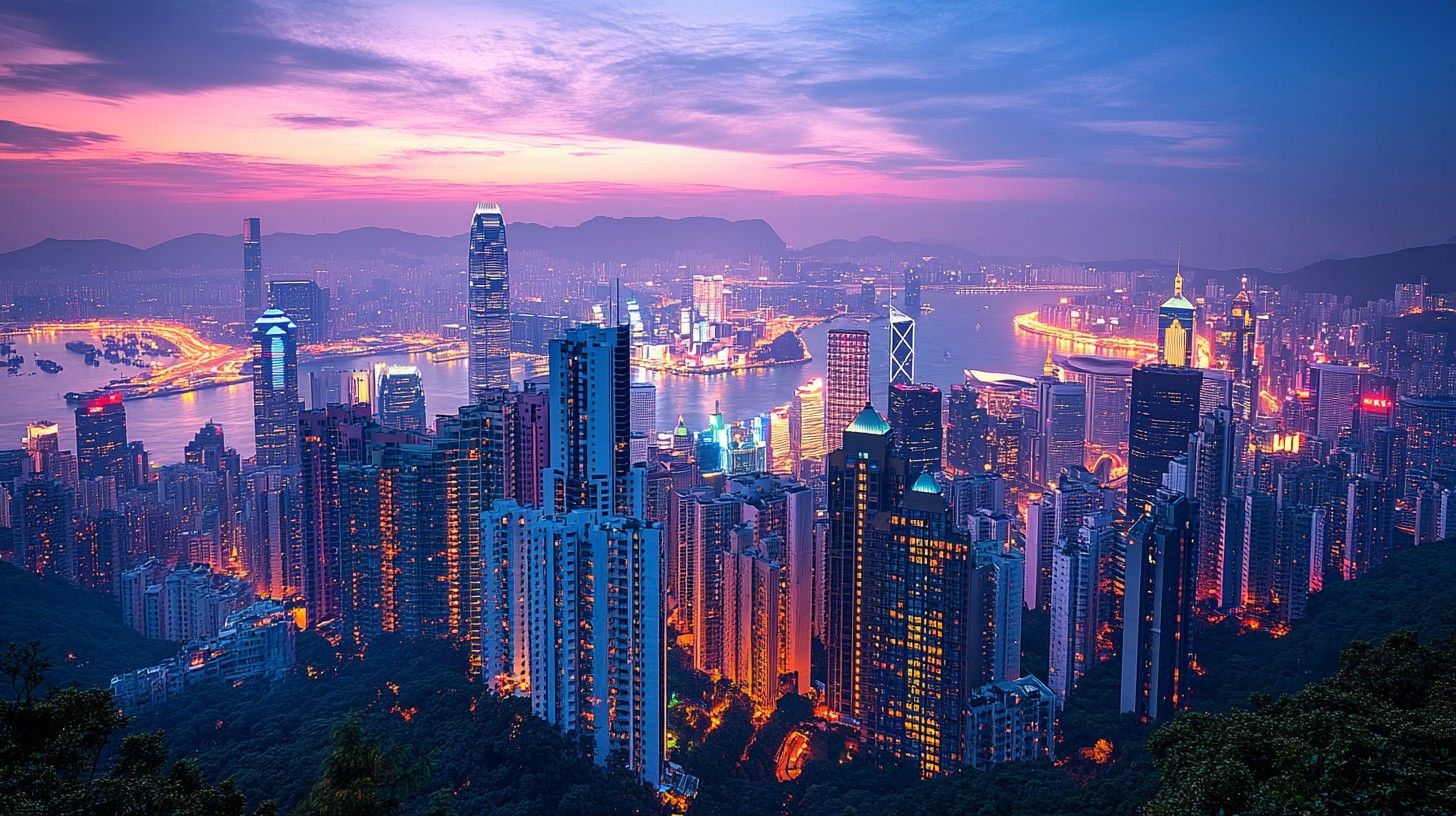 1456x816 Download City at Dusk Image, Skyline, Sunset