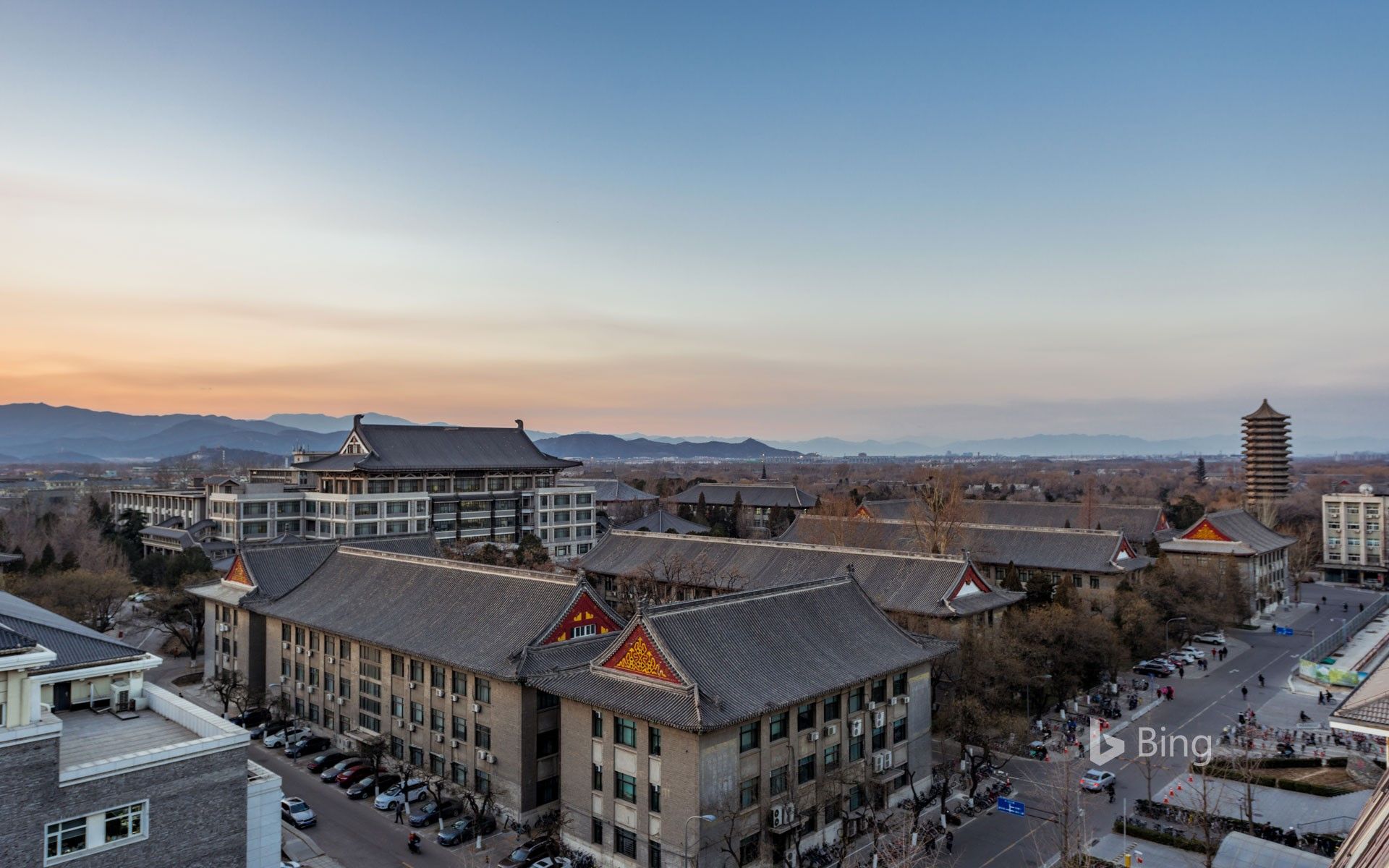 1920x1200 Aerial view of Peking University at sunset, Beijing, China Wallpaper