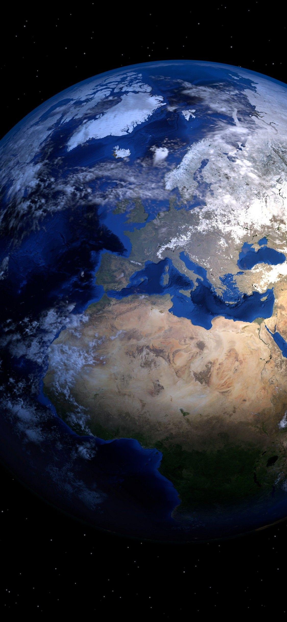 1125x2436 Earth 4K Wallpaper, Planet, Black background, Stars, 5K, Space