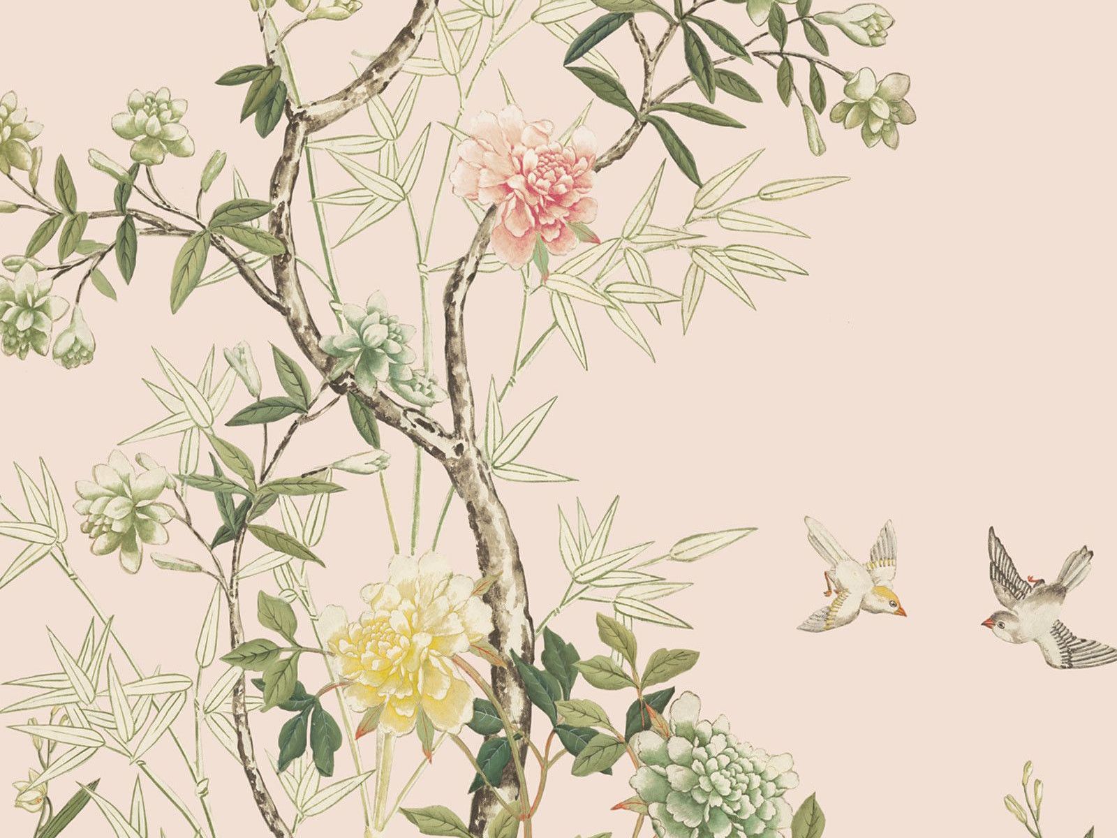 1600x1200 Chinese Wallpaper powder pink. Flowers, birds and branches