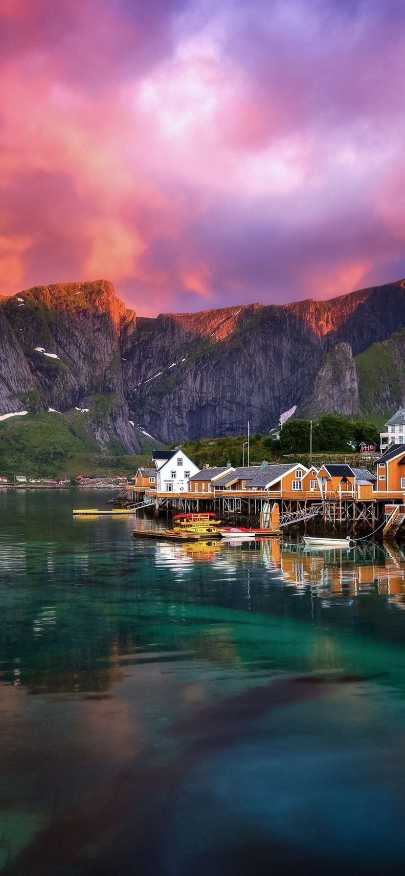 828x1792 Beautiful Fjord, Village, Norway, Lake, Clouds, Morning 1080x1920 IPhone 8 7 6 6S Plus Wallpaper, Background, Picture, Image