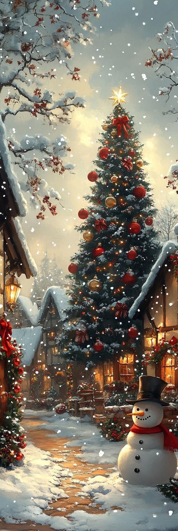 570x1696 Cozy Christmas Village Winter iPhone Wallpaper