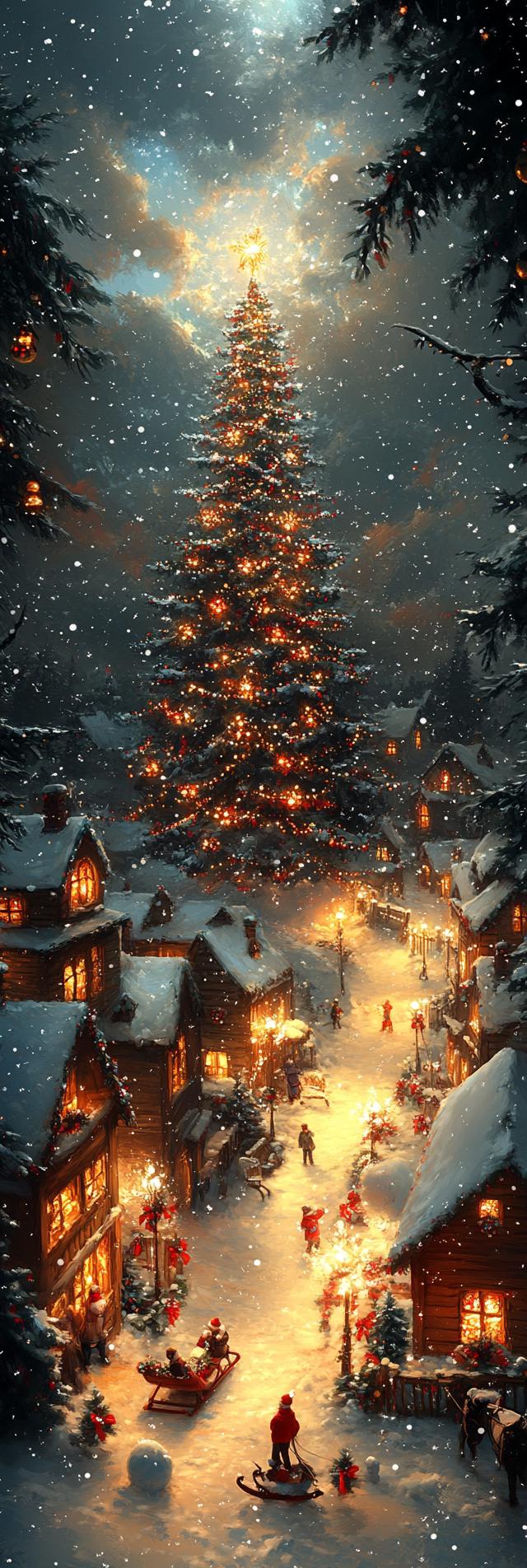 640x1904 Cozy Christmas Village Winter iPhone Wallpaper