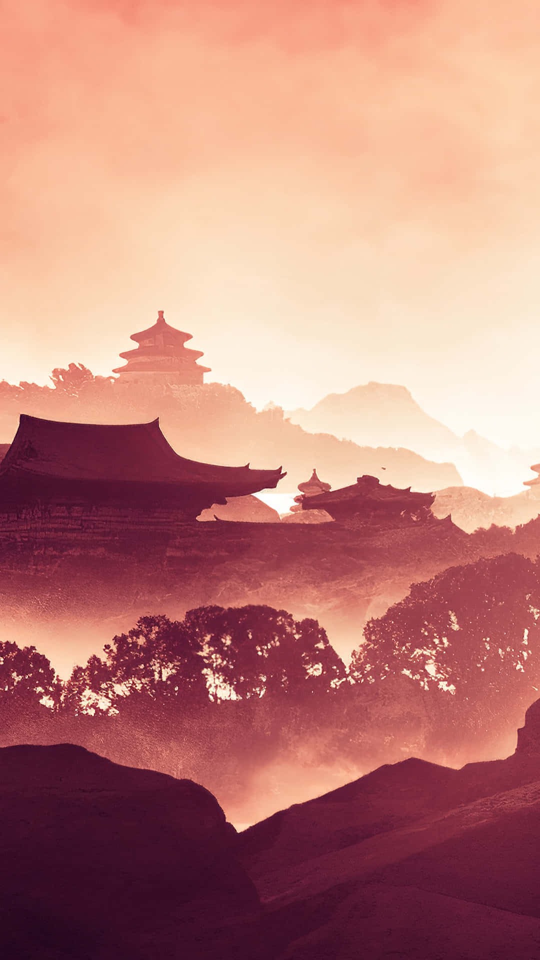 1080x1920 Download a chinese village with a temple in the background Wallpaper