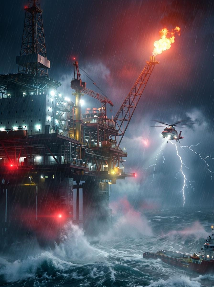 896x1200 Set : Offshore oil rig platform image, North Sea at night (Digital Download 1200x896 & 2304x1728)