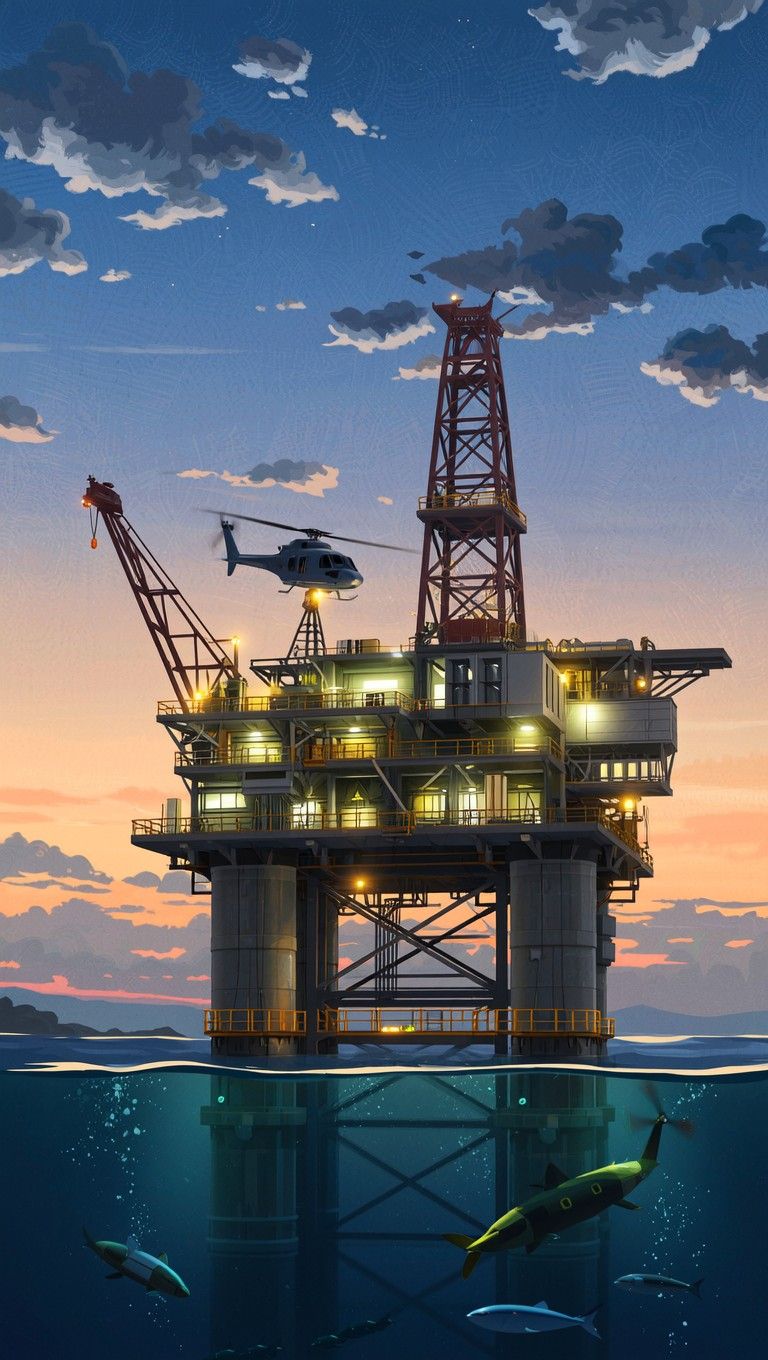 768x1360 Download Illuminated Offshore Platform Image, Platform, Illuminated