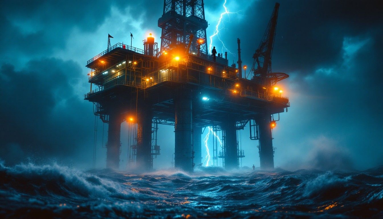 1344x768 Download Stormy offshore platform Image, Oil, Platform