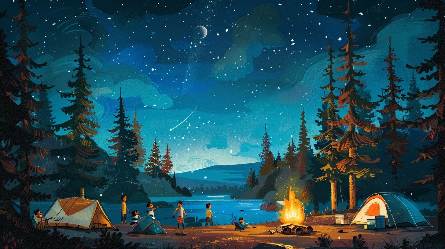 1456x816 Download Starry Camping Night Image, Stars, Night