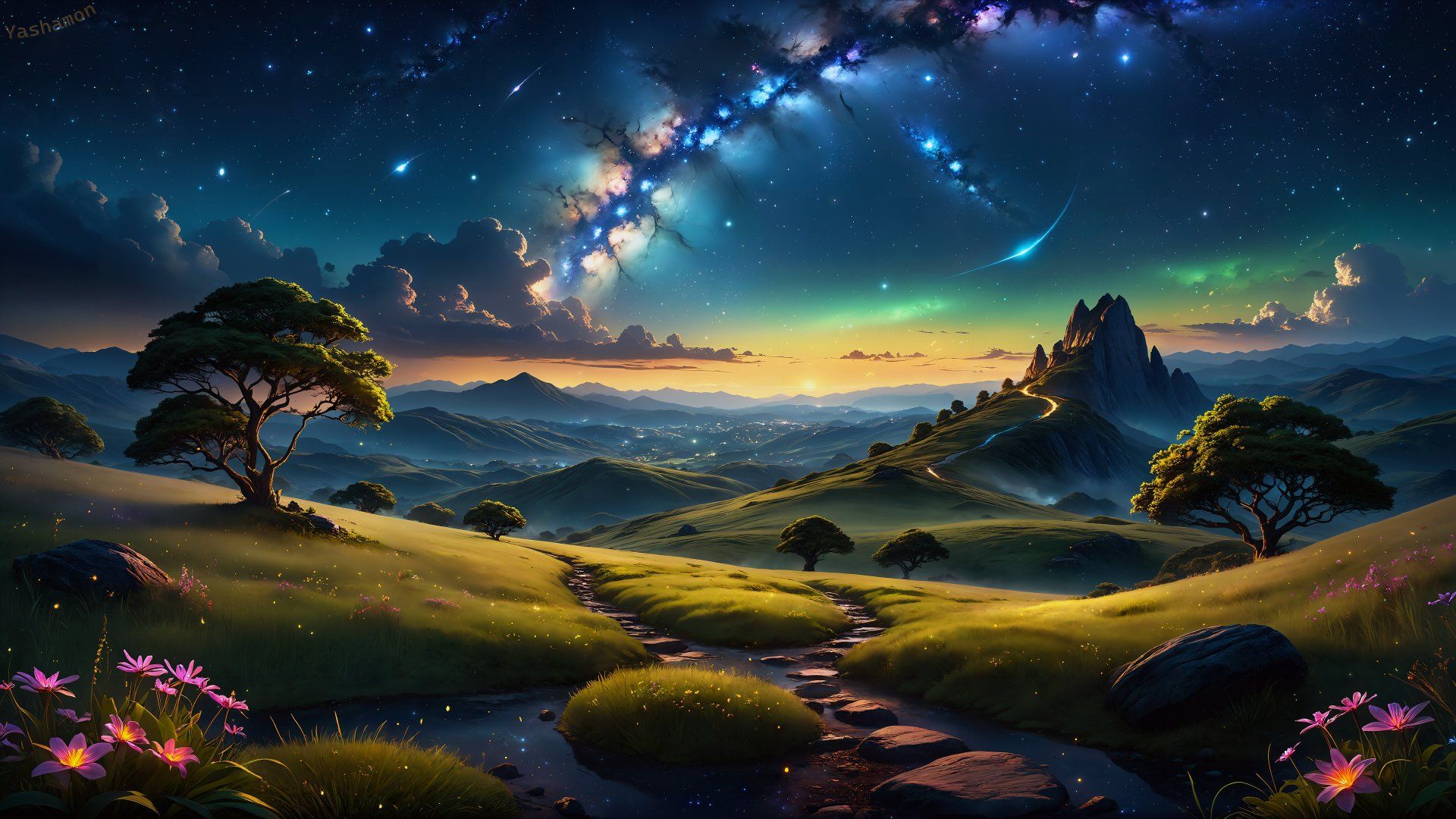 1920x1080 Starry Horizon: 4K Ultra HD Artistic Landscape