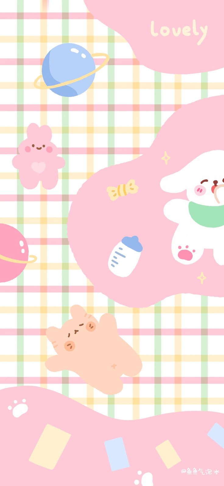736x1594 Cute Animal Themed Wallpaper with Pink and White Checkered Pattern. Cute pastel wallpaper, Soft wallpaper