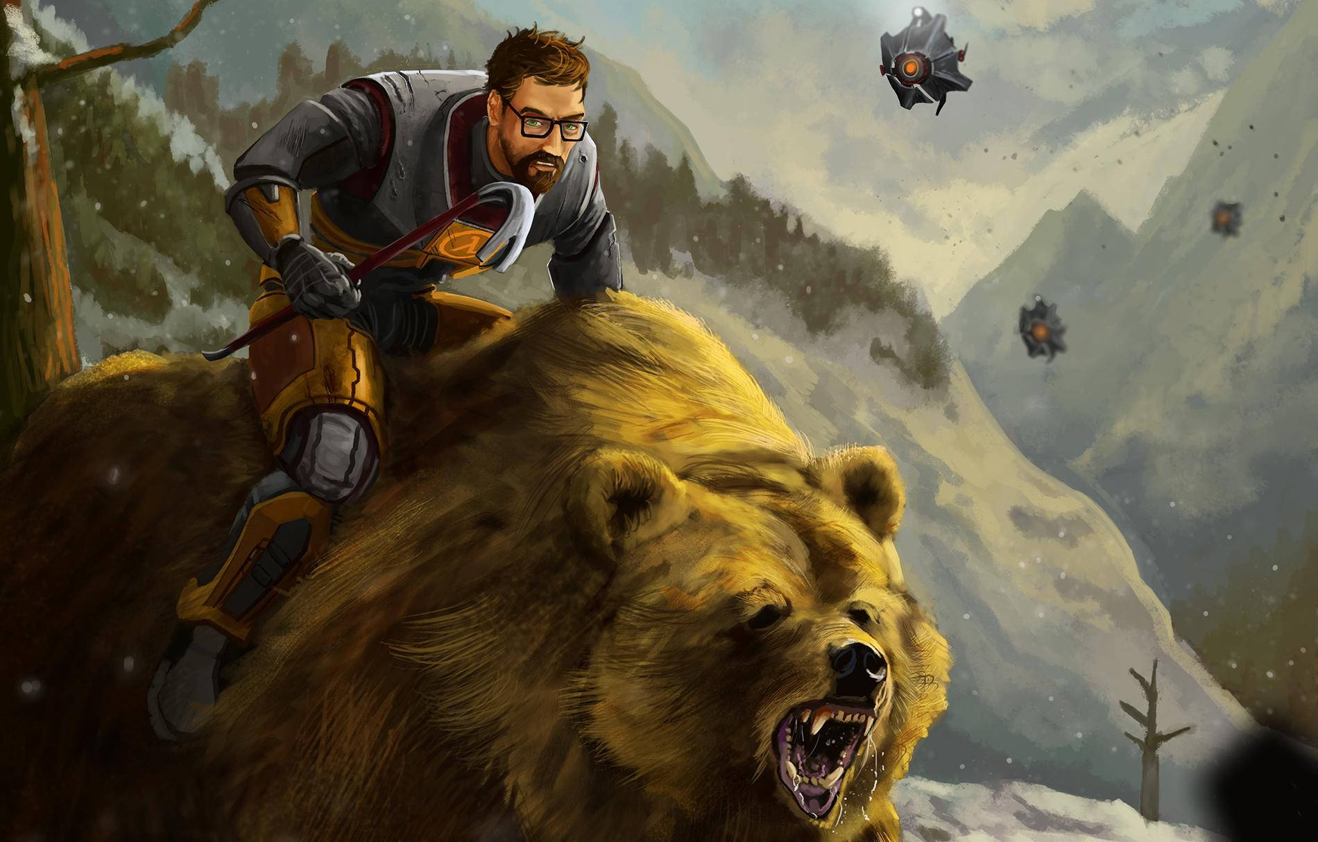 1900x1214 Download Half Life Gordon Riding Bear Wallpaper