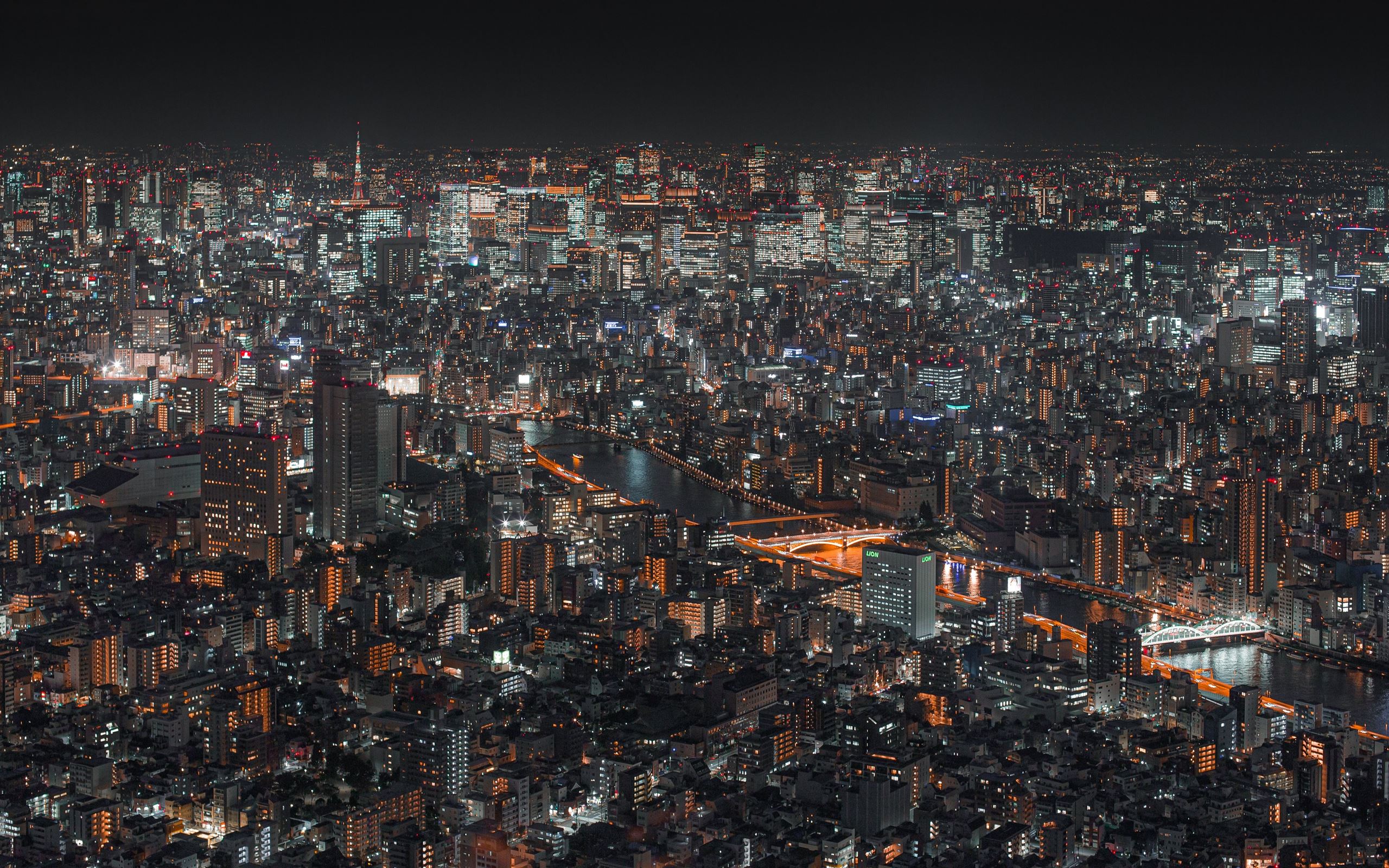 2560x1600 top view of lighted cityscape at night MacBook Air Wallpaper Download