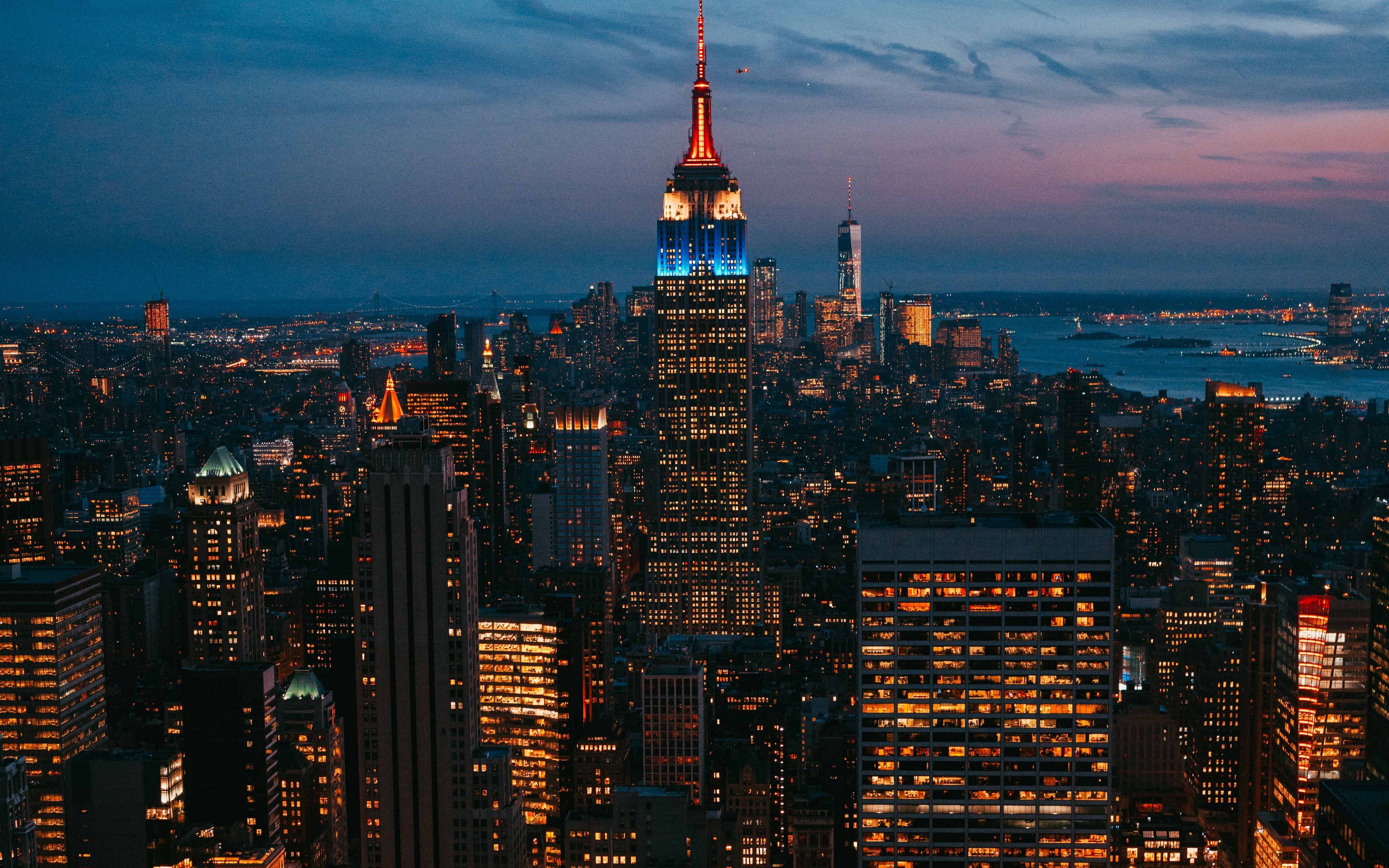 3840x2400 Download wallpaper 3840x2400 night city, city lights, skyscraper, new york, metropolis, top view, usa 4k ultra HD 16:10 HD background