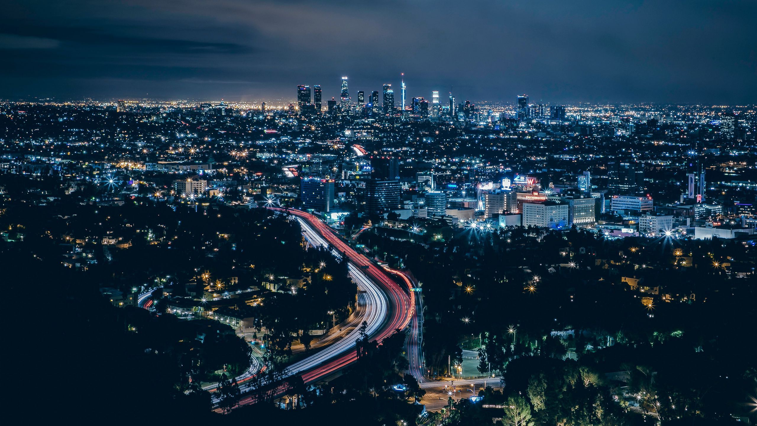 2560x1440 Download wallpaper 2560x1440 los angeles, usa, skyscrapers, night, top view widescreen 16:9 HD background