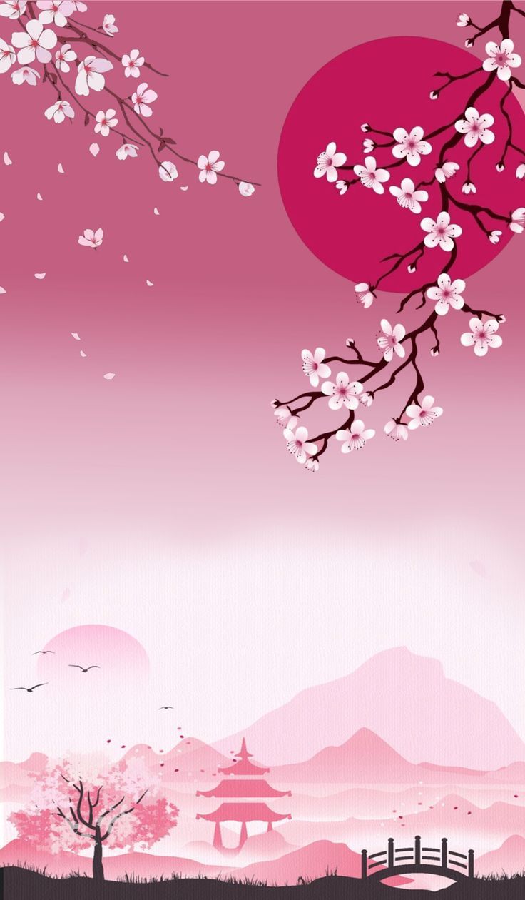 736x1261 Japanese cherry blossom animated. Japanese aesthetic background, Sakura background, Japanese wallpaper
