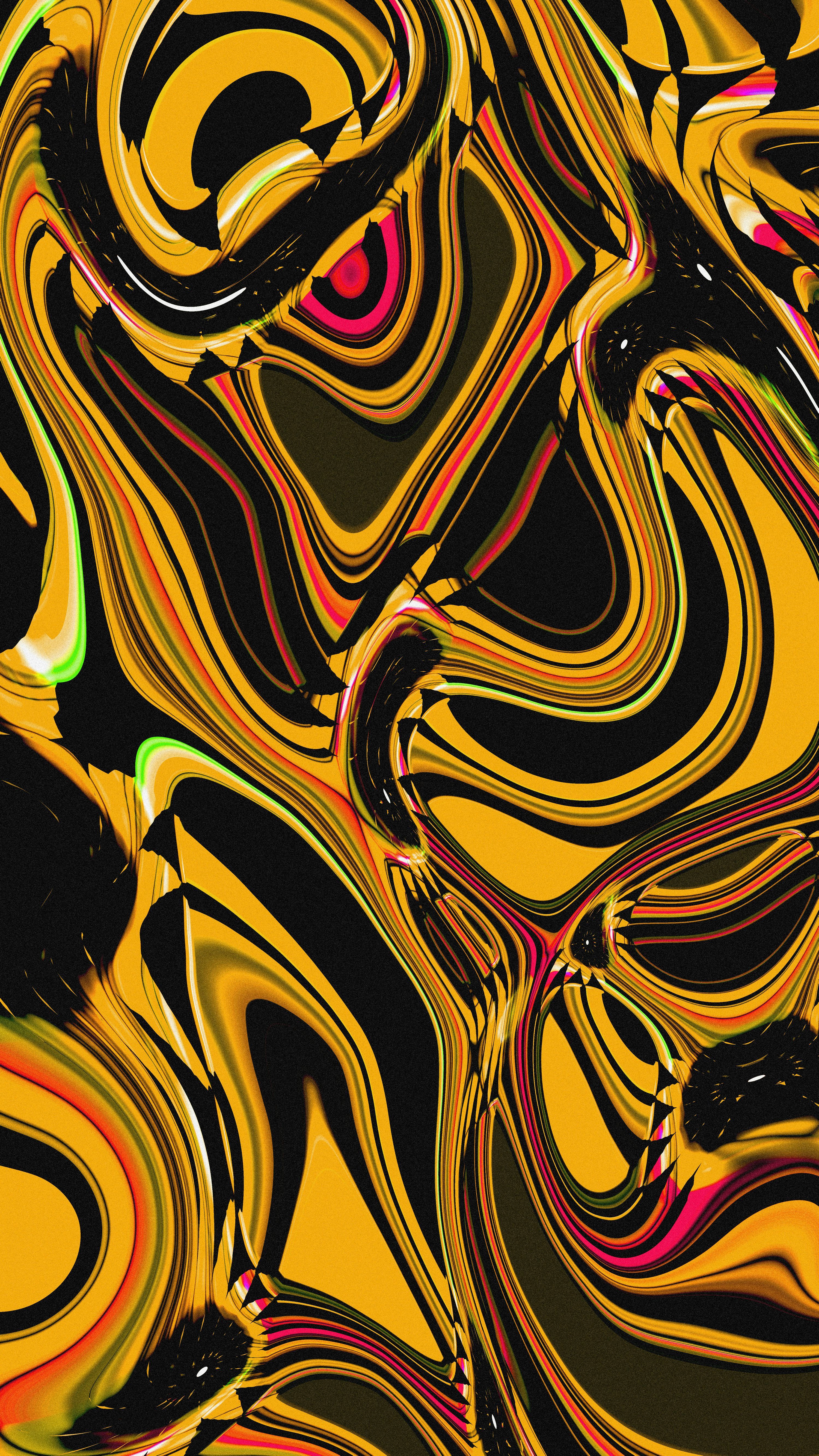 3000x5333 Abstract art with swirling yellow, black, and red