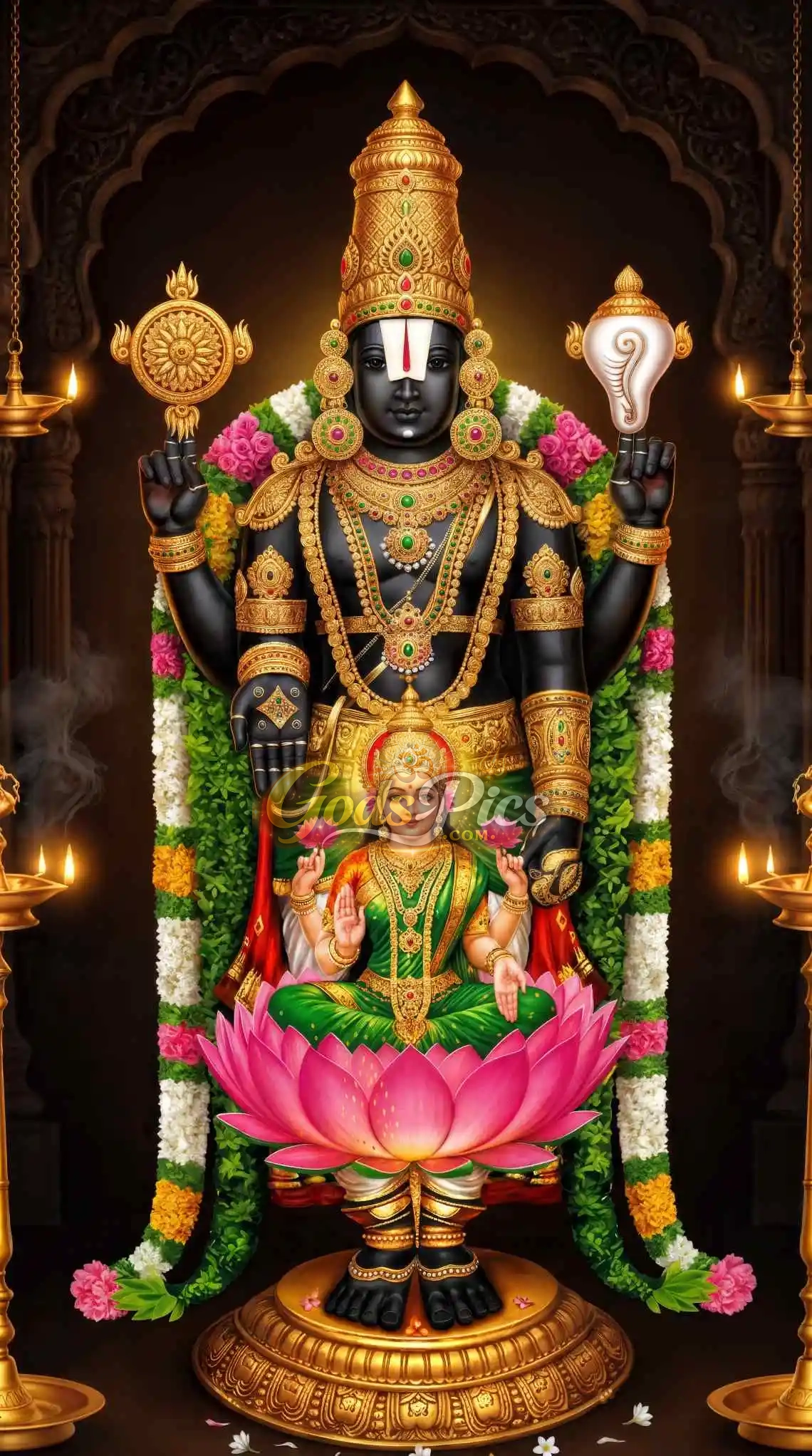 1140x2044 Tirupati Balaji With Maa Laxmi 4K Wallpaper