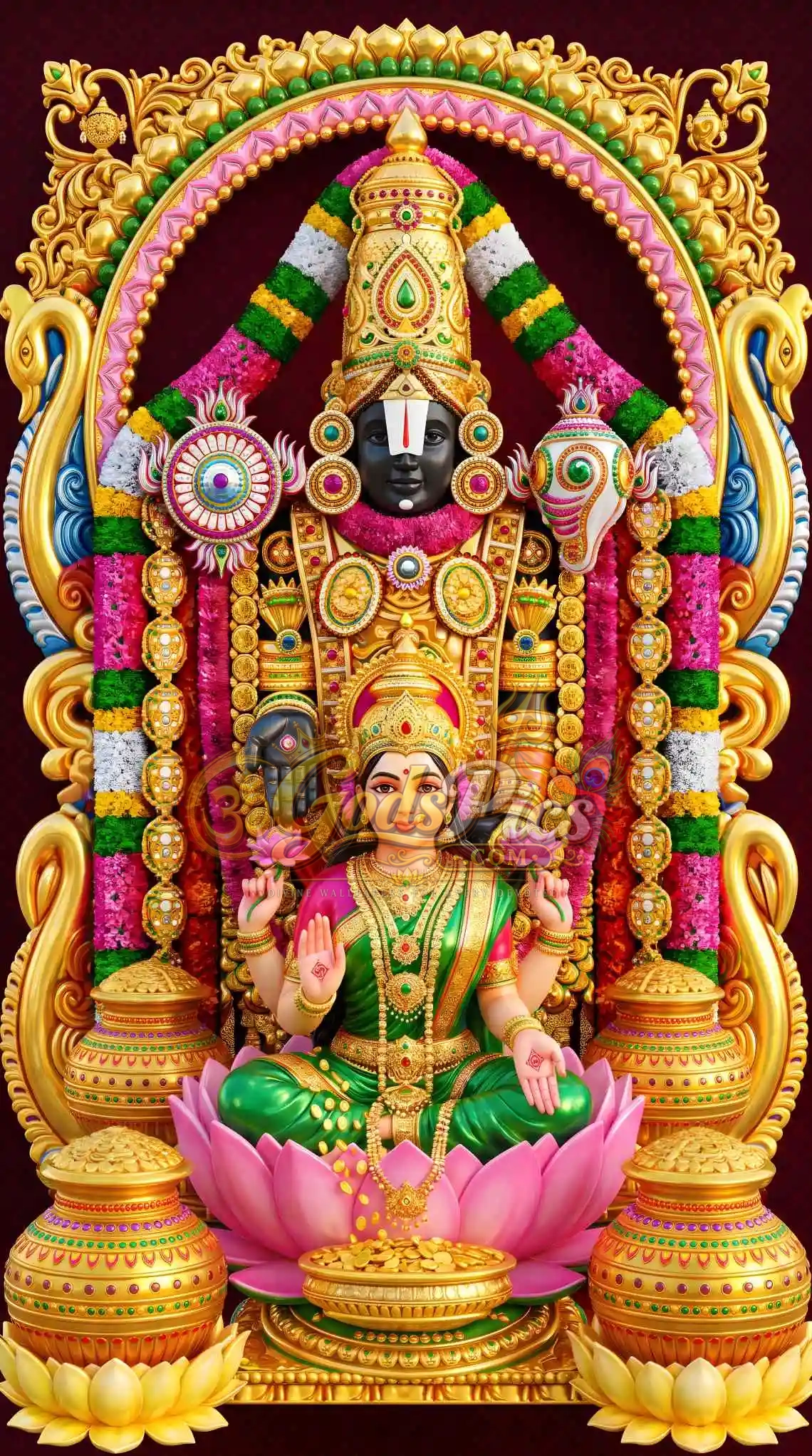 1140x2043 Lord Tirupati Balaji & Lakshmi Ji 8K Best Quality Wallpaper Download
