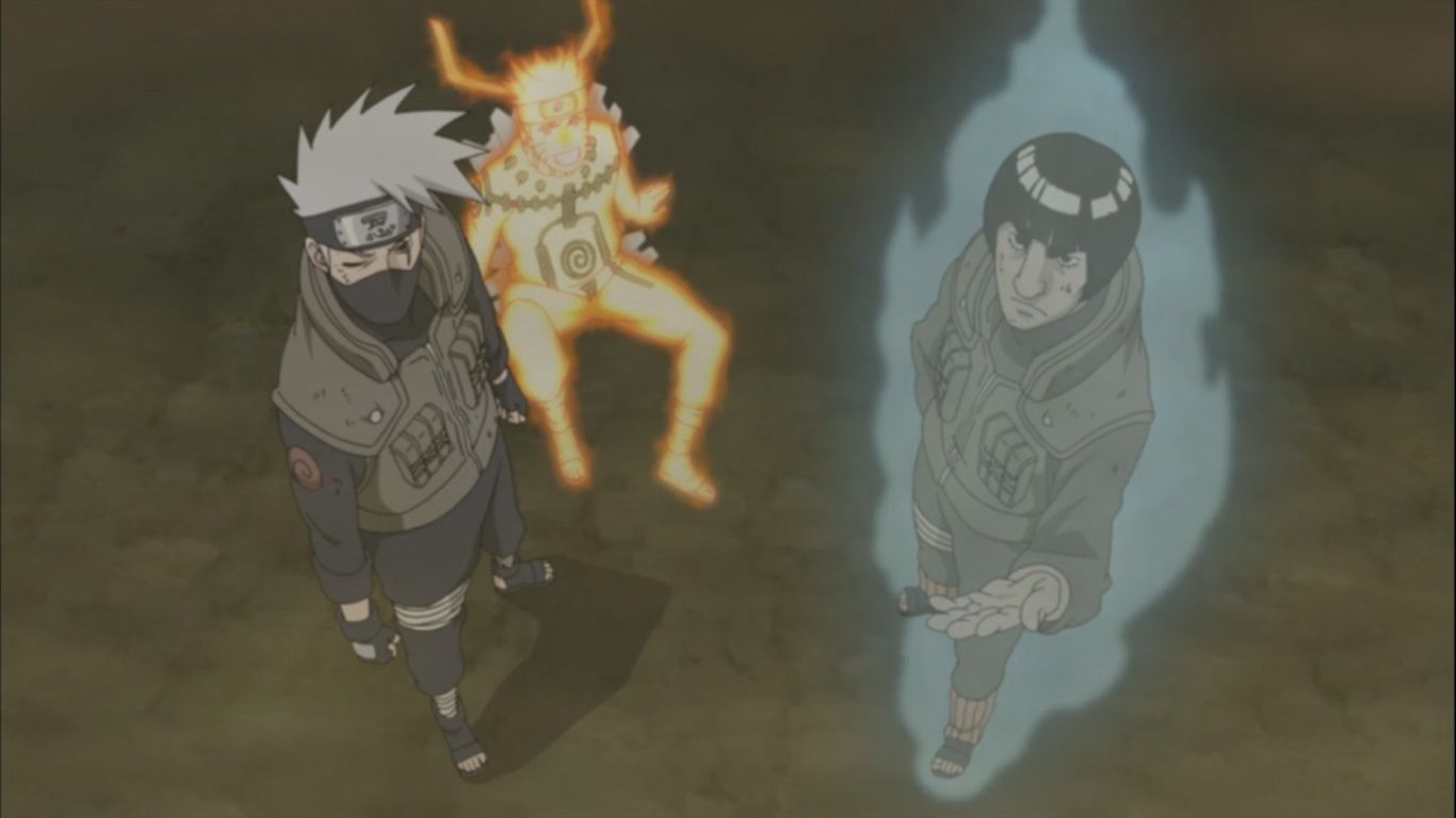 1366x768 Kakashi and Guy back up Naruto. Daily Anime Art