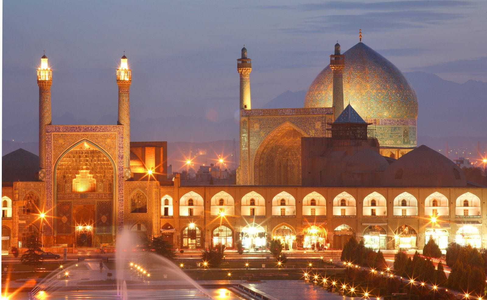 1600x986 Download Bright Mosques At Night Iran Wallpaper