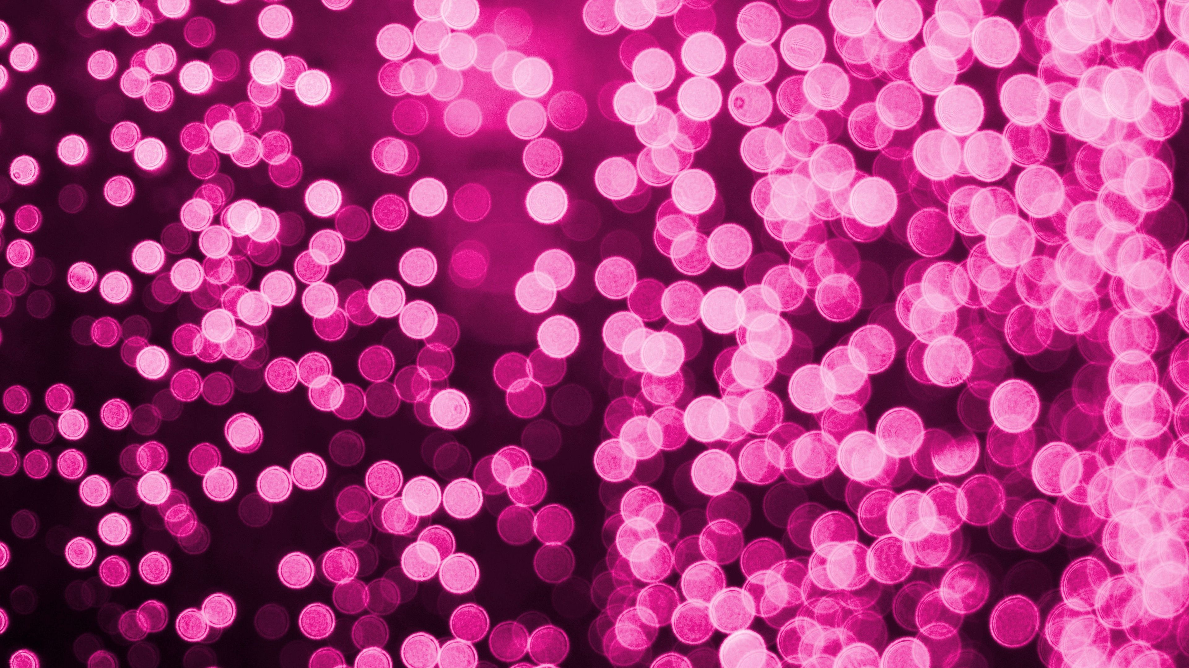 3840x2160 Pink White Lights Blur Bokeh Effect Reflection 4K HD Pink Wallpaper