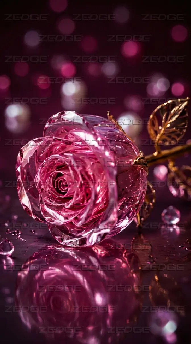 672x1206 Cute Luxury Pink Rose & Gold Leaves with Sparkle Crystal Bokeh wallpaper
