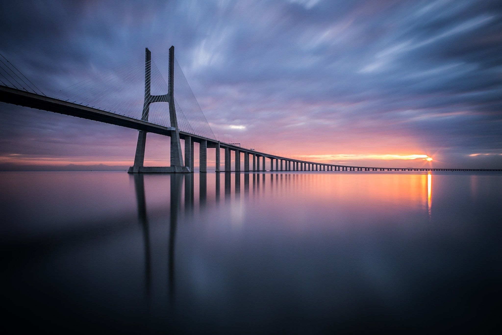 2048x1366 Stunning HD Wallpaper Of A Man Made Bridge At Twilightx1366