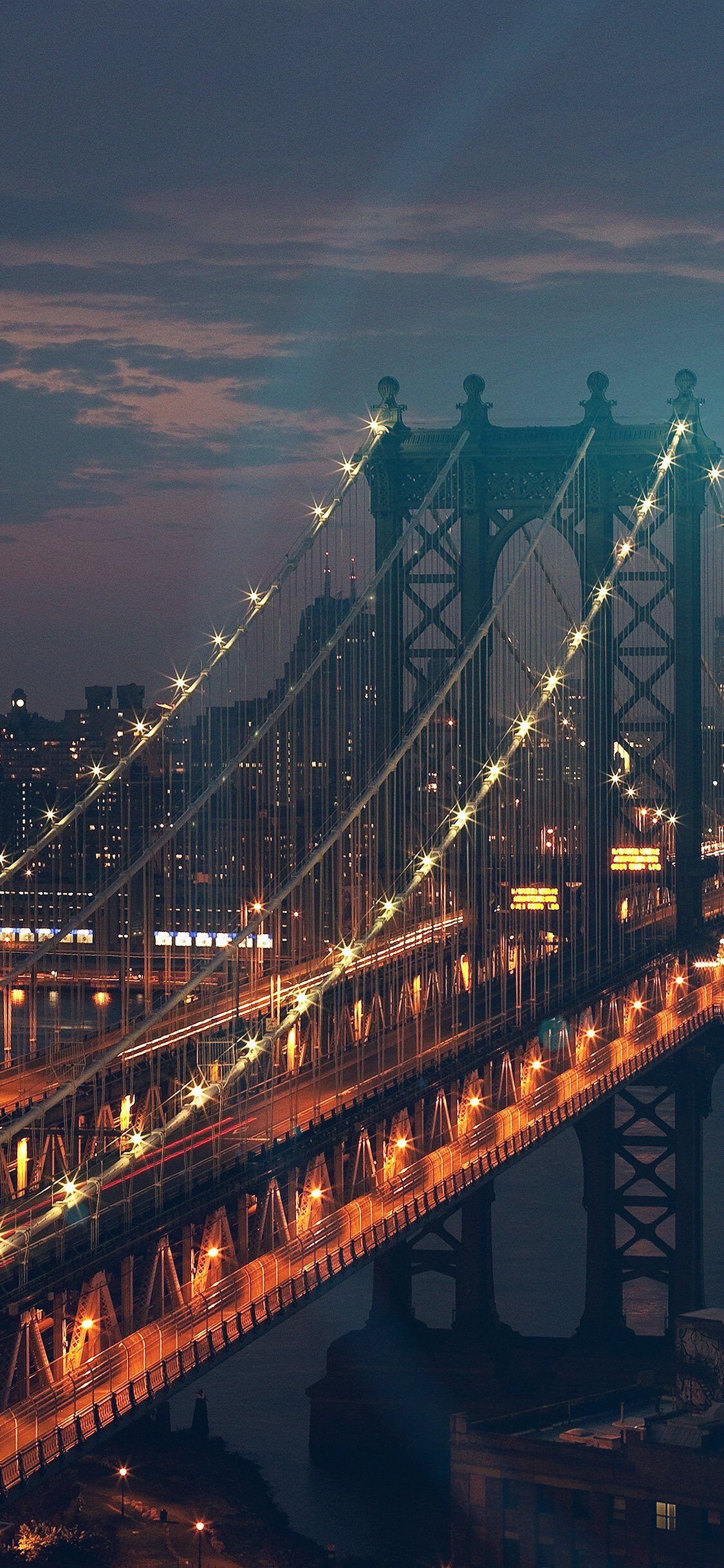 1125x2436 Bridge City River Flare Blue Night View Nature iPhone Wallpaper