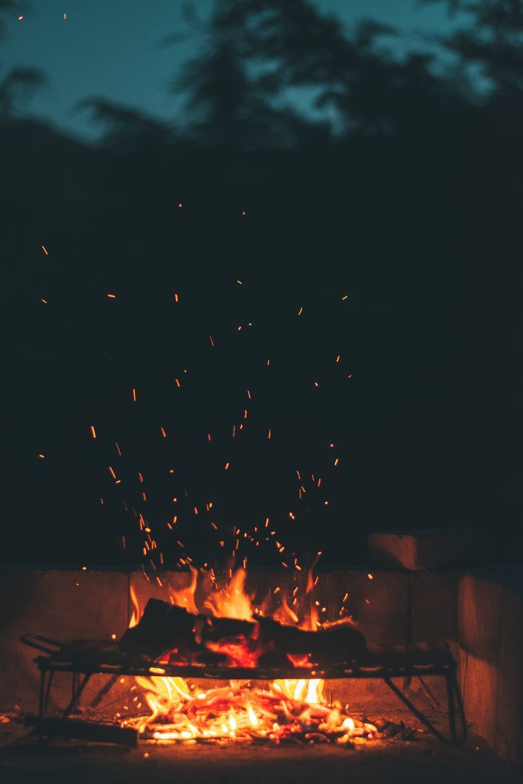 736x1104 Meat Roasting, Wood Fired Grill, Outdoors, Nighttime, Fire, Bonfire, Flame, Furniture