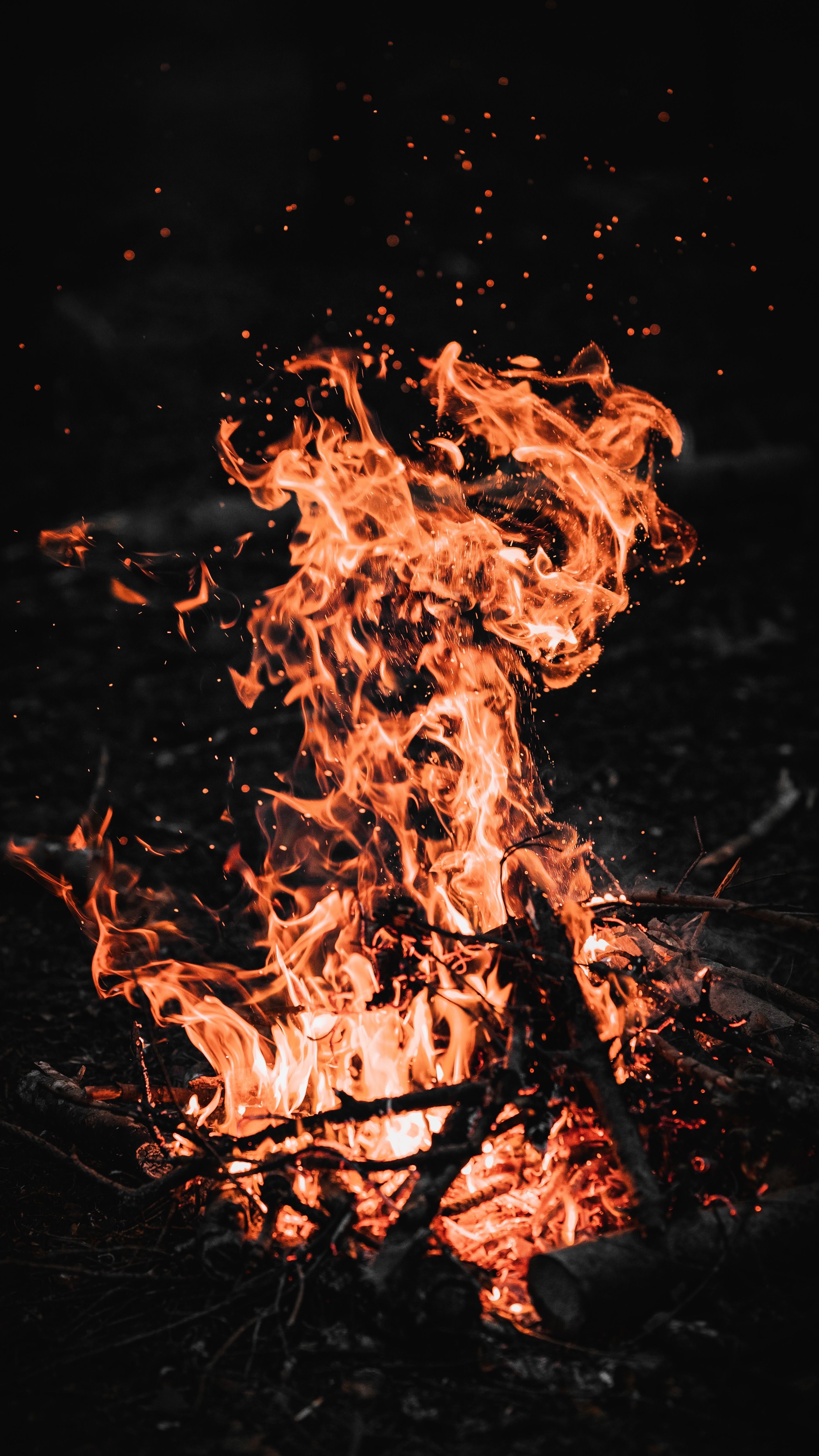 2798x4974 Fire in Bonfire in Night Darkness · Free