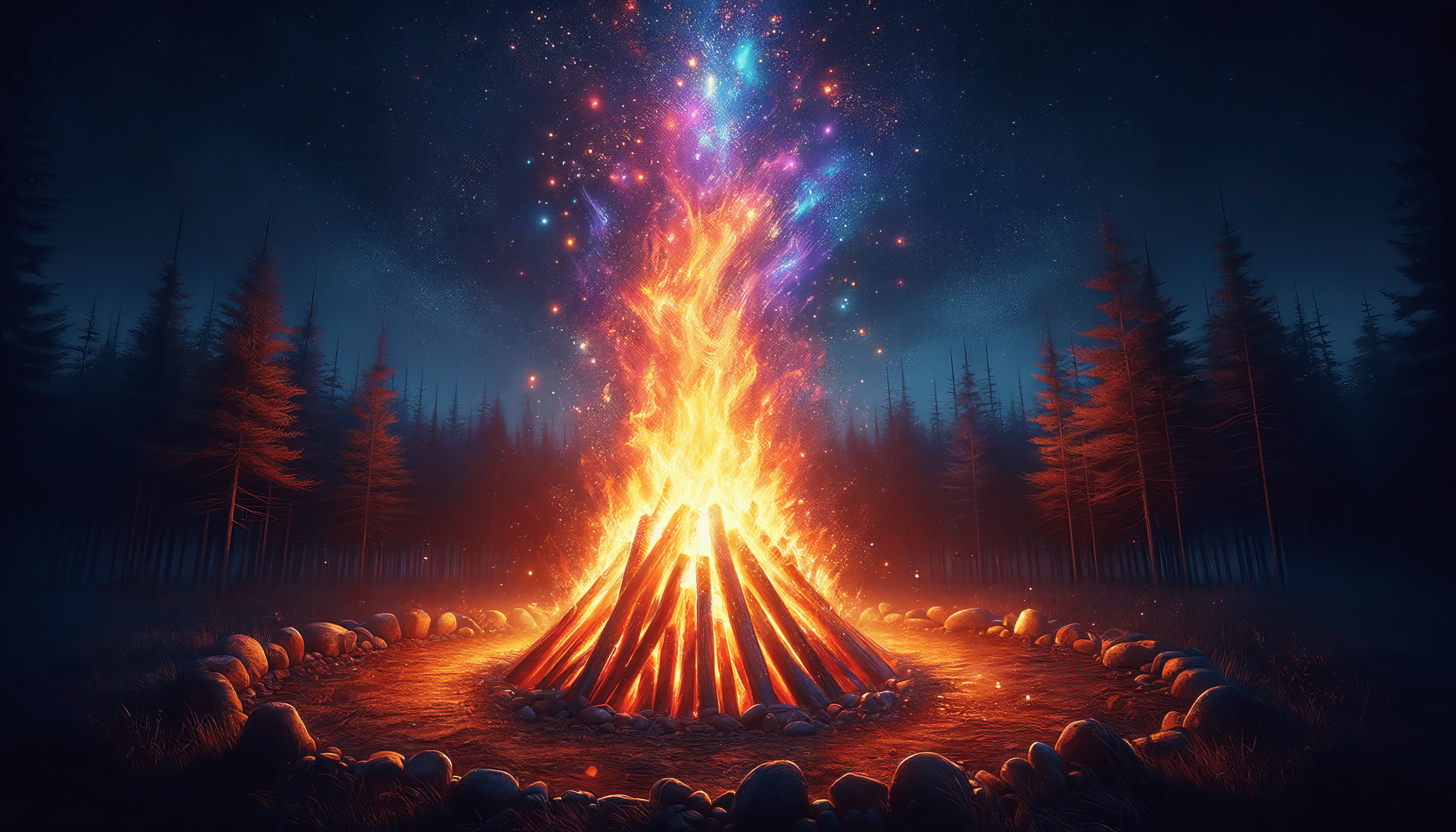 3584x2048 Cosmic Bonfire Night Fantasy Wallpaperx2048
