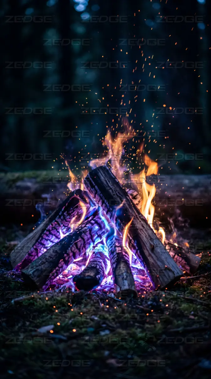 672x1206 Mystical Purple Fire Campfire 4K wallpaper