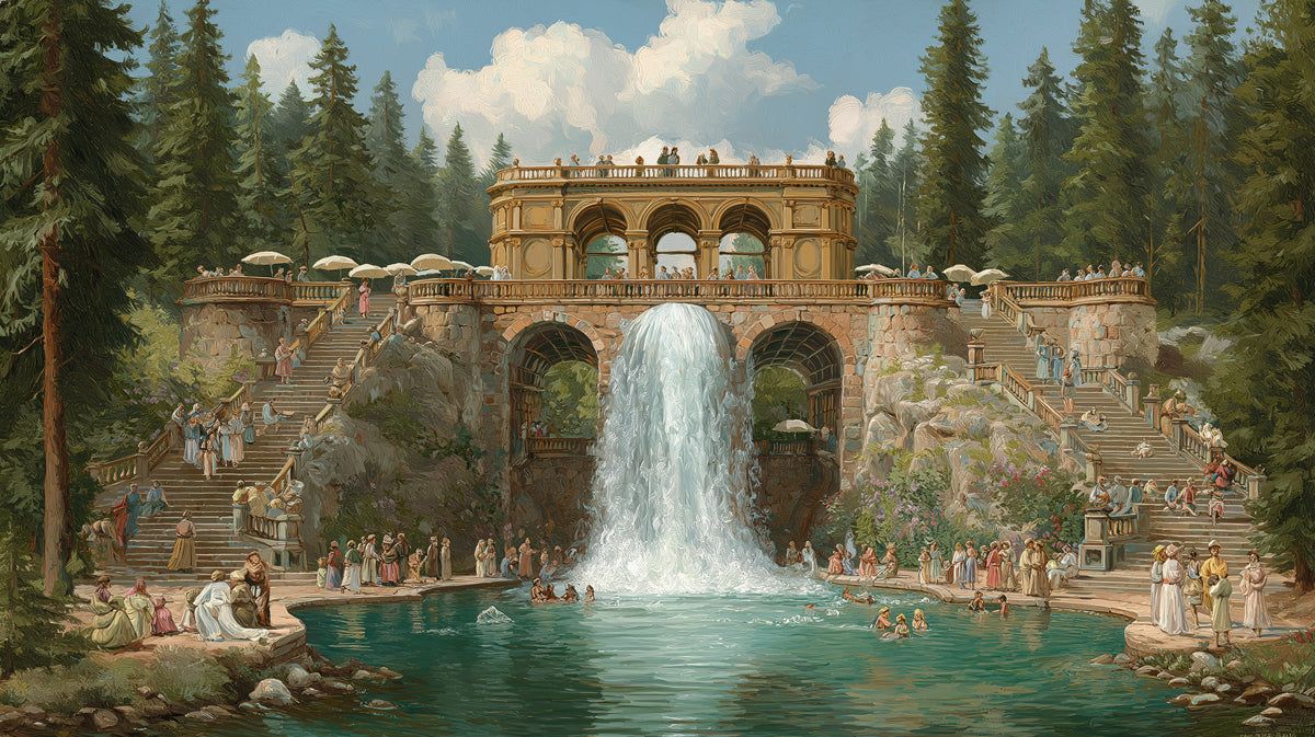 1200x673 Classical Roman Waterfall Mural Wallpaper