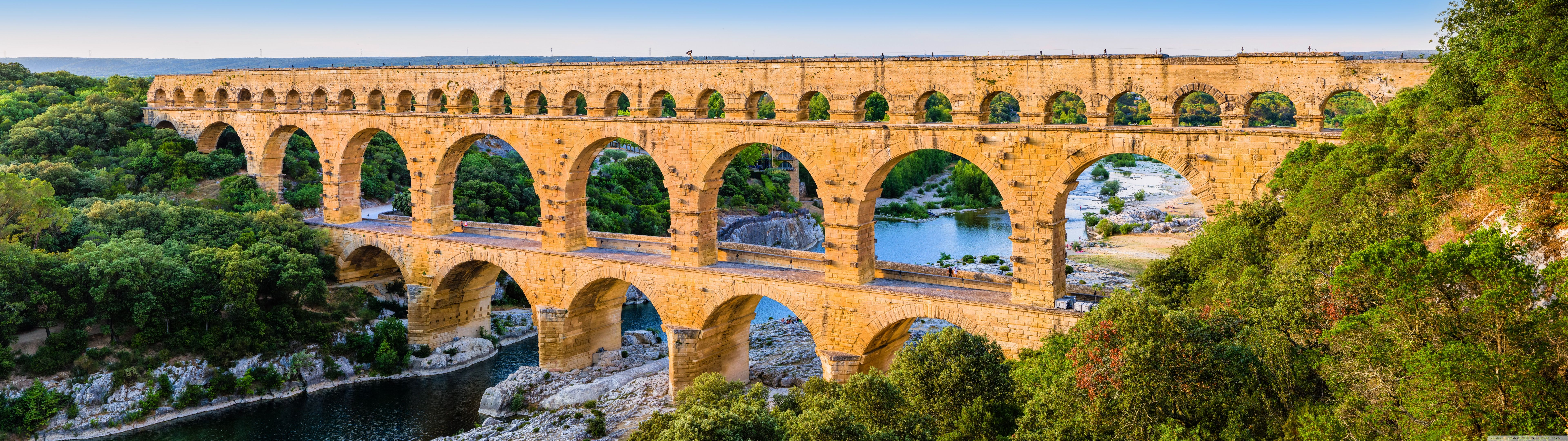 7680x2160 Roman Aqueduct Pont du Gard 4K UHD Wallpaper for UltraHD Desktop and TV : Widescreen and UltraWide Display : Dual Monitor : Smartphone and Tablet Devices