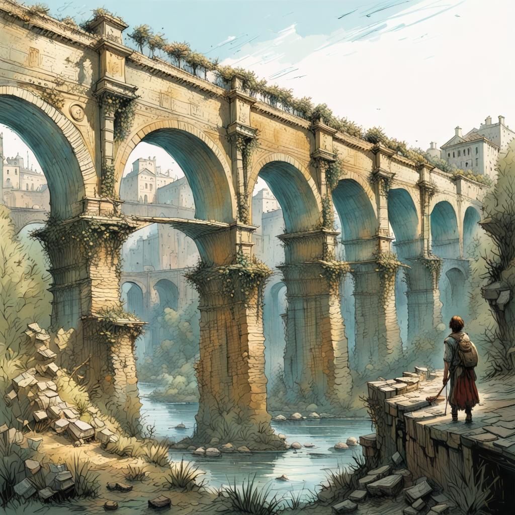 1024x1024 Roman Aqueduct Roman Aqueduct: Watercolor and Ink