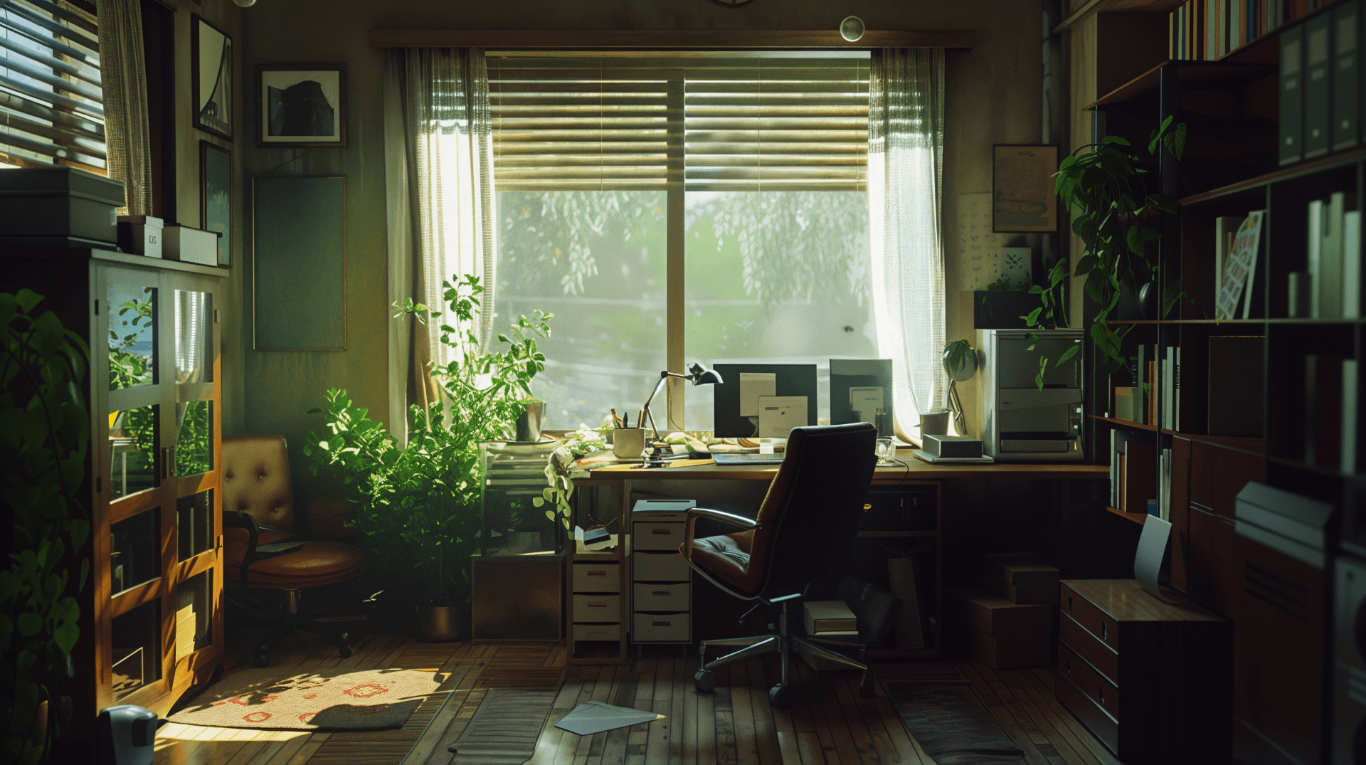 1920x1075 Home Office Serenity: A Cozy 4K Ultra HD Wallpaper Experience