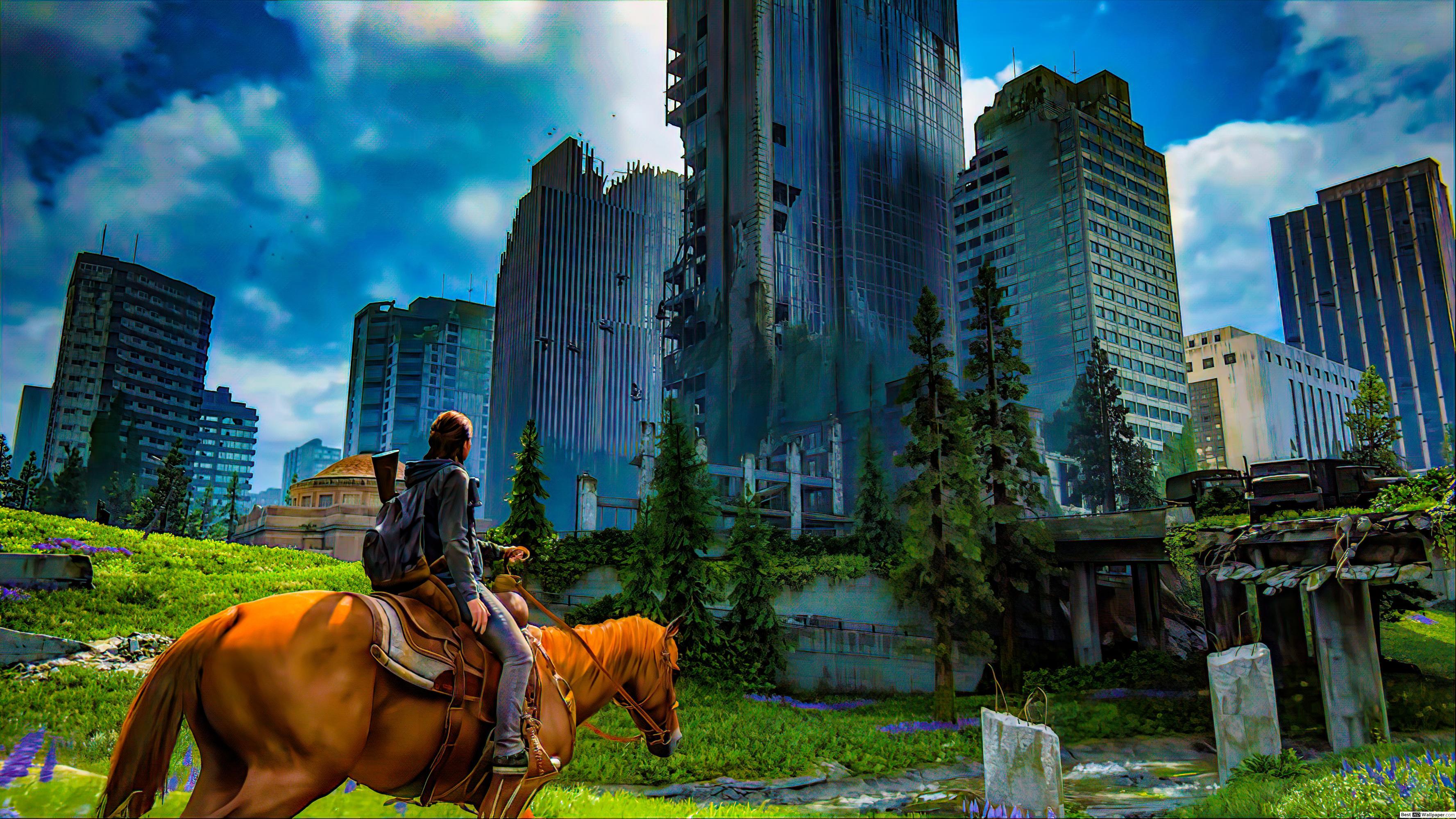3554x1999 The Last Of Us 2K 4K. wallpaper. Ellie with horse city HD wallpaper download