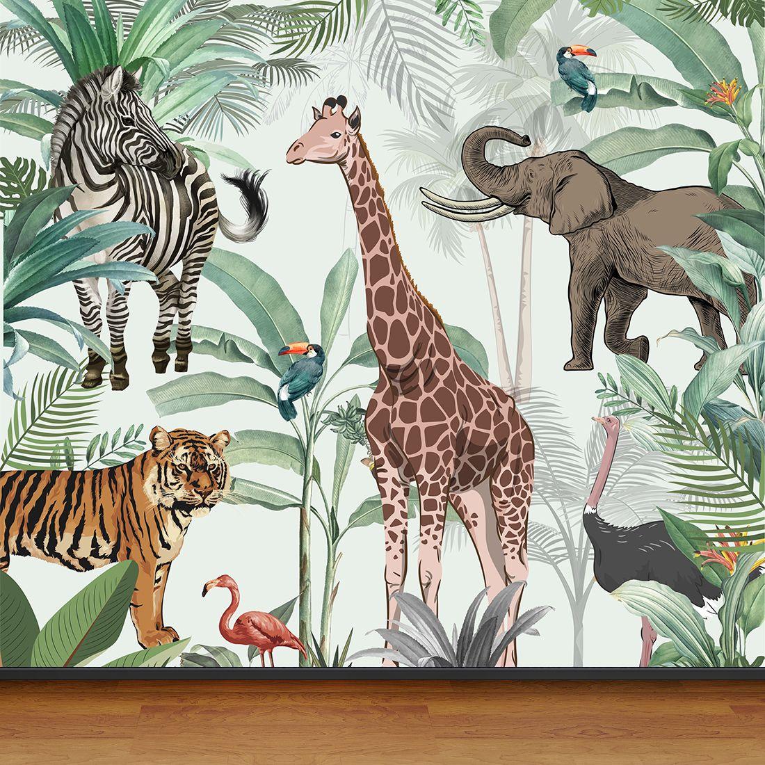 1100x1100 Tropical Jungle Animals Wallpaper for Kids
